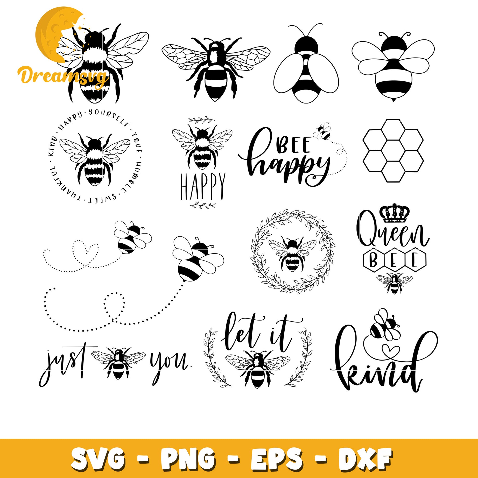 Bee happy bundle Svg, queen bee svg, Cute yellow Bee Svg