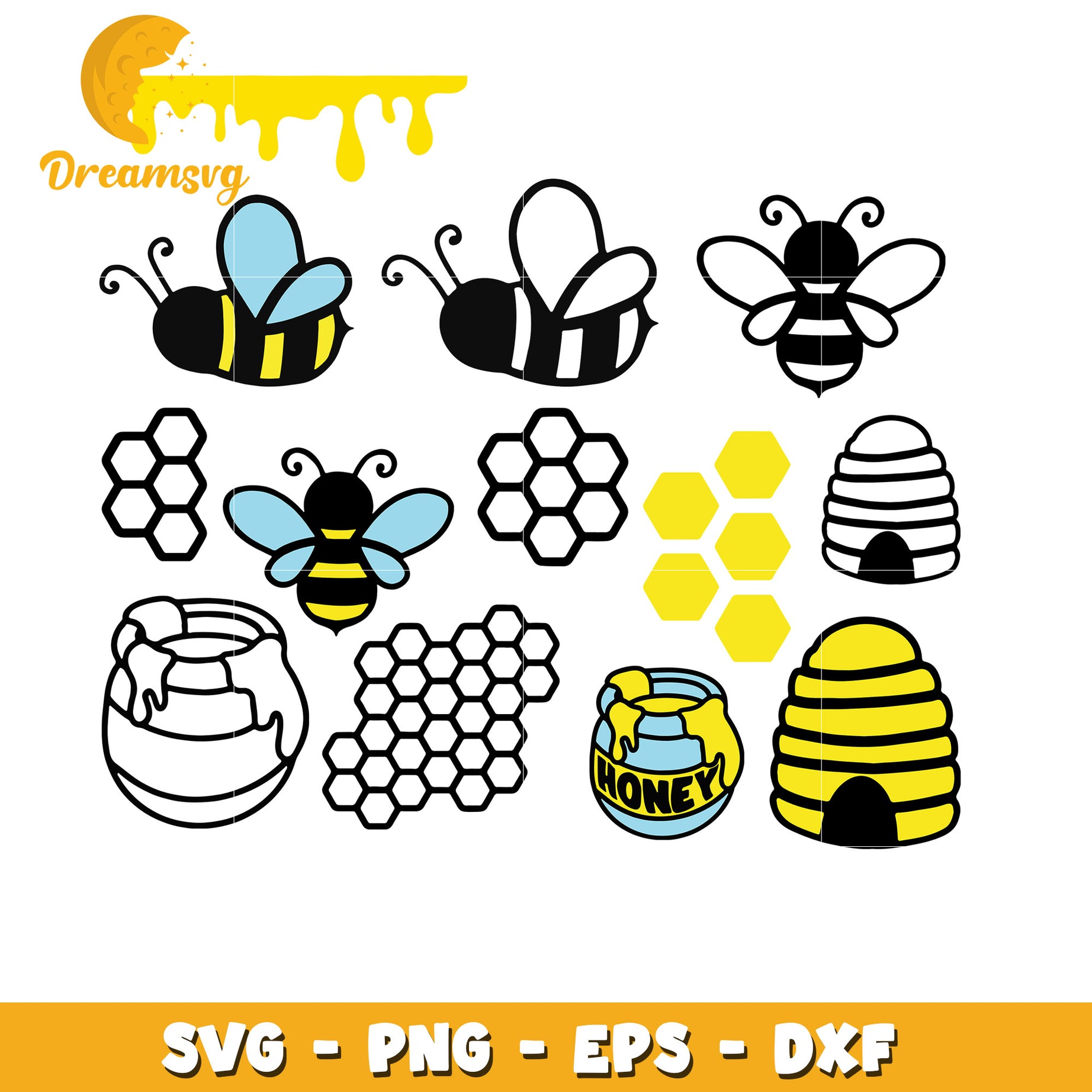 Honeycomb bundle svg, Honey Bee Svg, Cute yellow Bee Svg