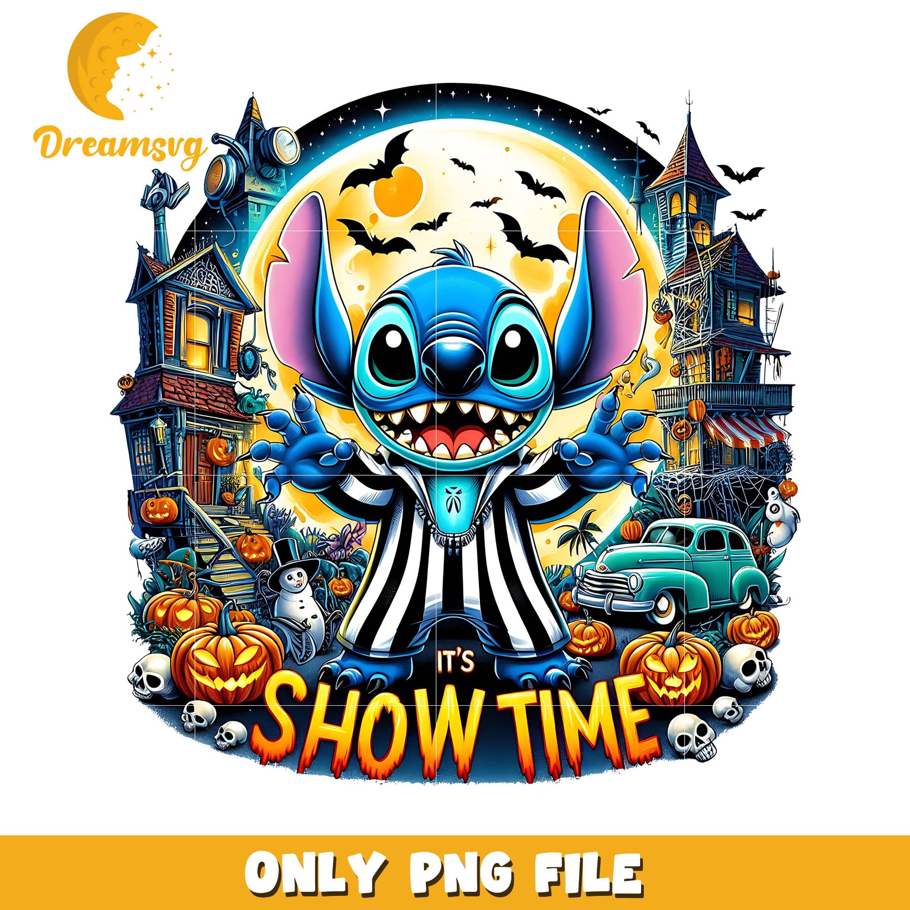 Beetlejuice Stitch it's show time png, Halloween Disney movies png