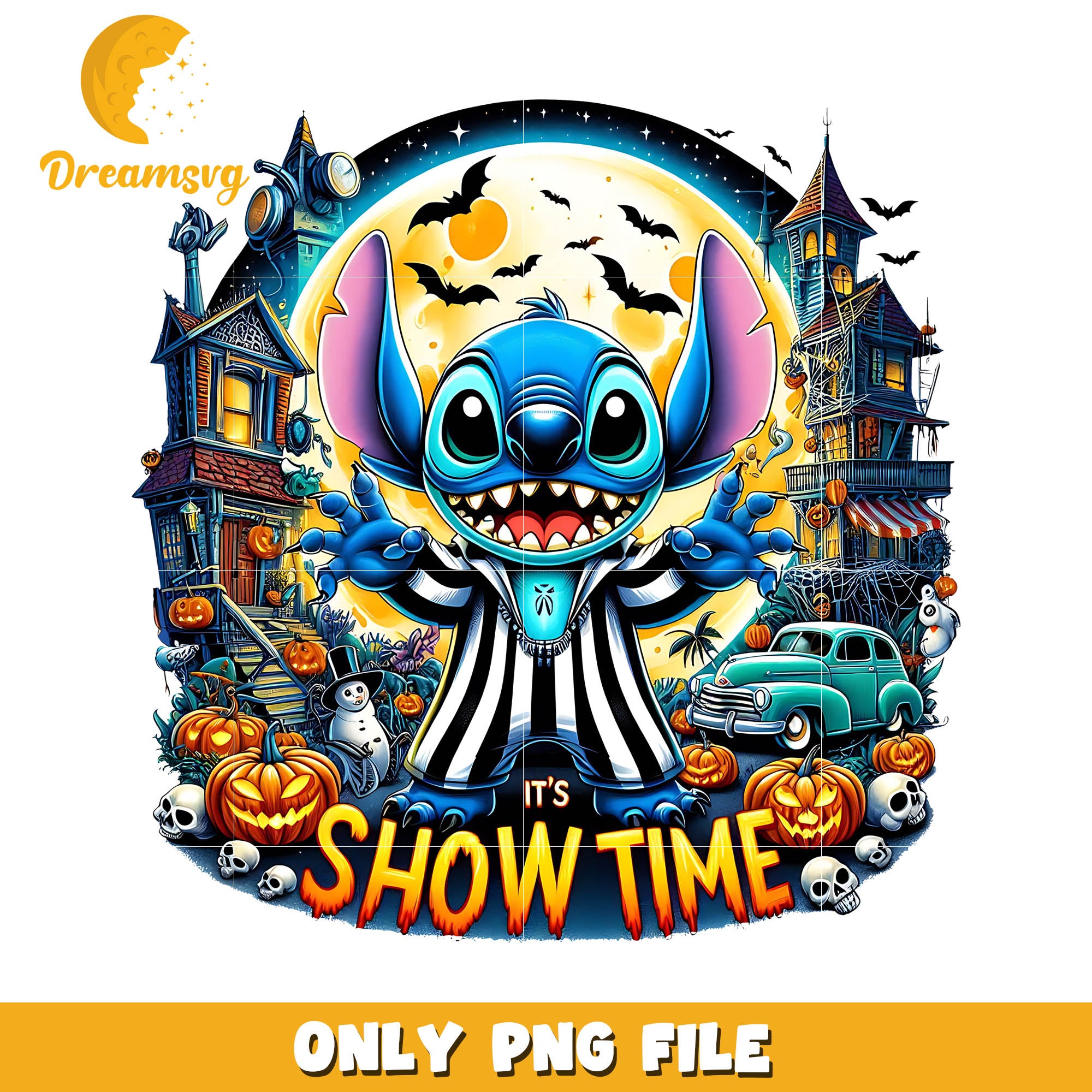 Beetlejuice Stitch it's show time png, Halloween Disney movies png