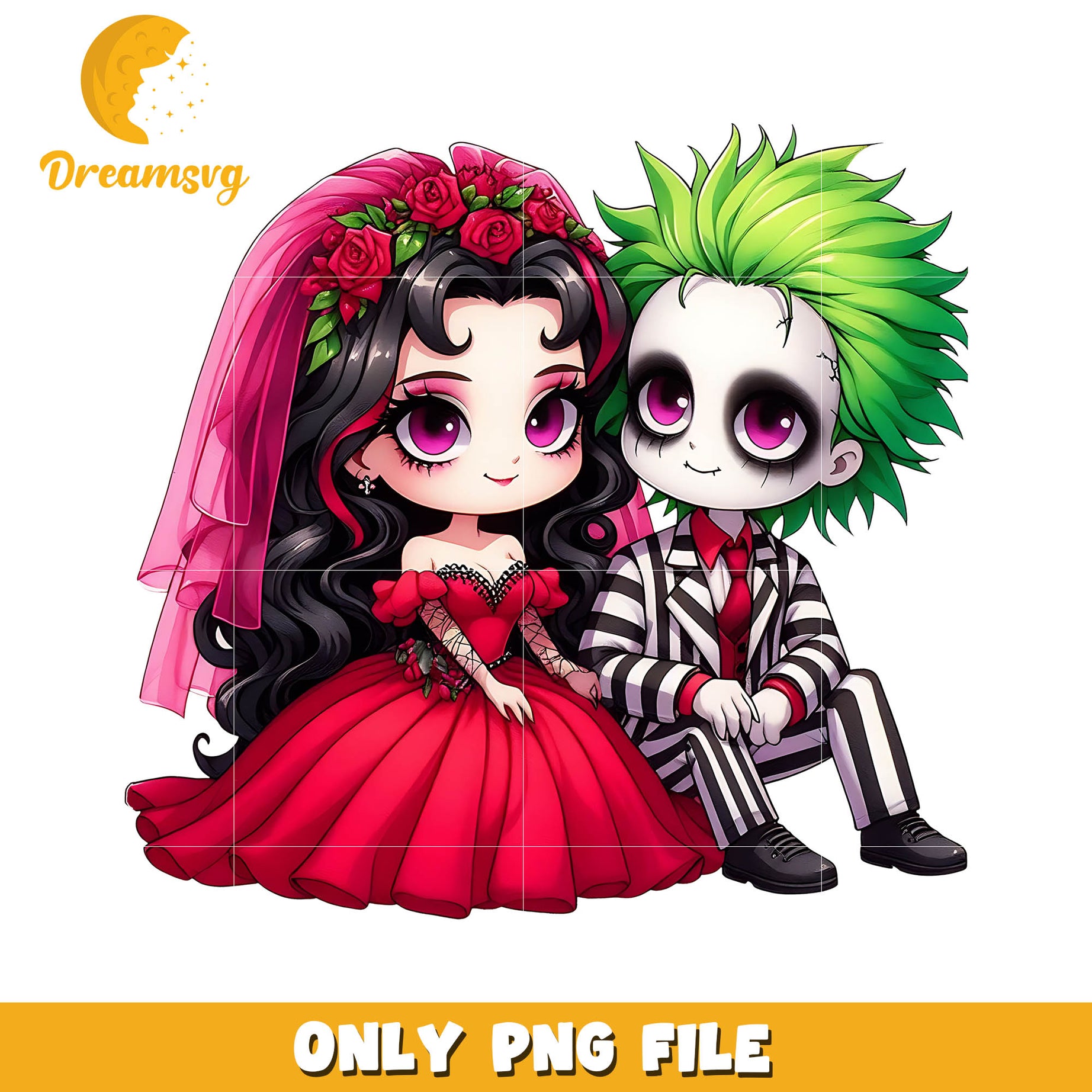 Beetlejuice and Lydia chibi love png, Beetlejuice halloween movies png