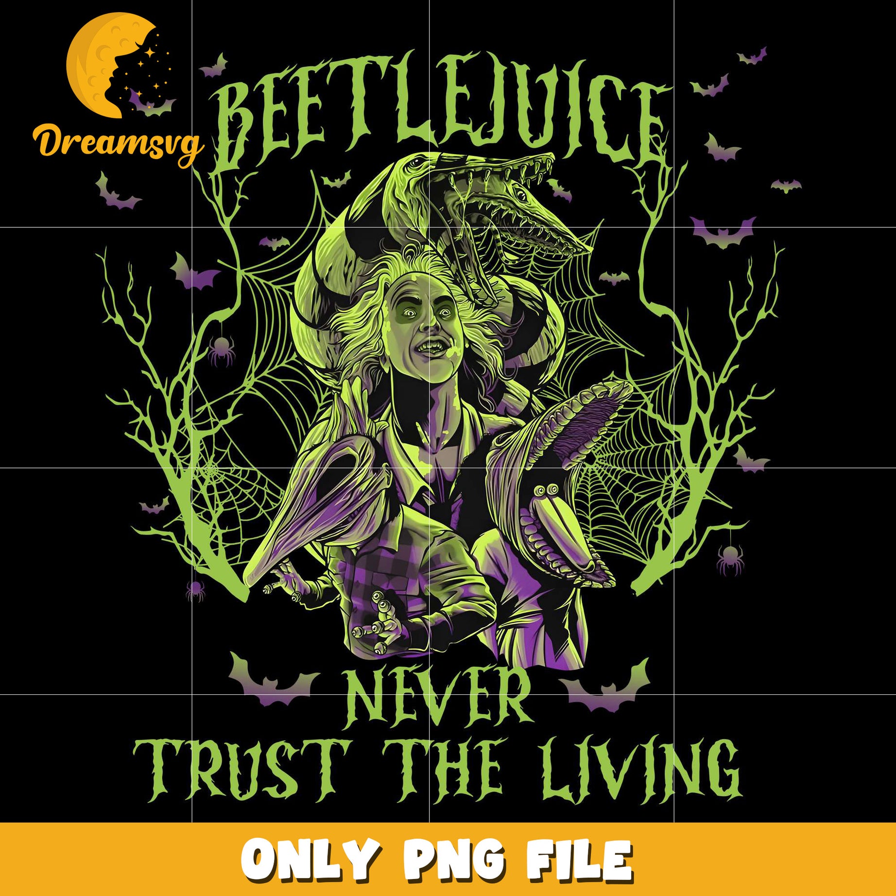 Beetlejuice never trust the living png, halloween decor​ png, halloween background​​ png