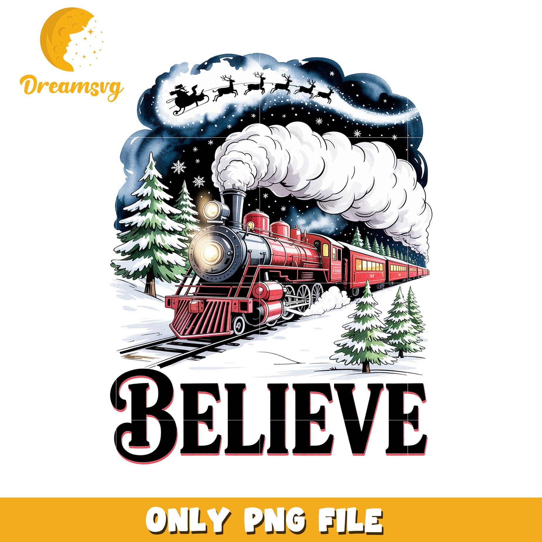 Believe train christmas png, christmas design​​​ png, knitted art png