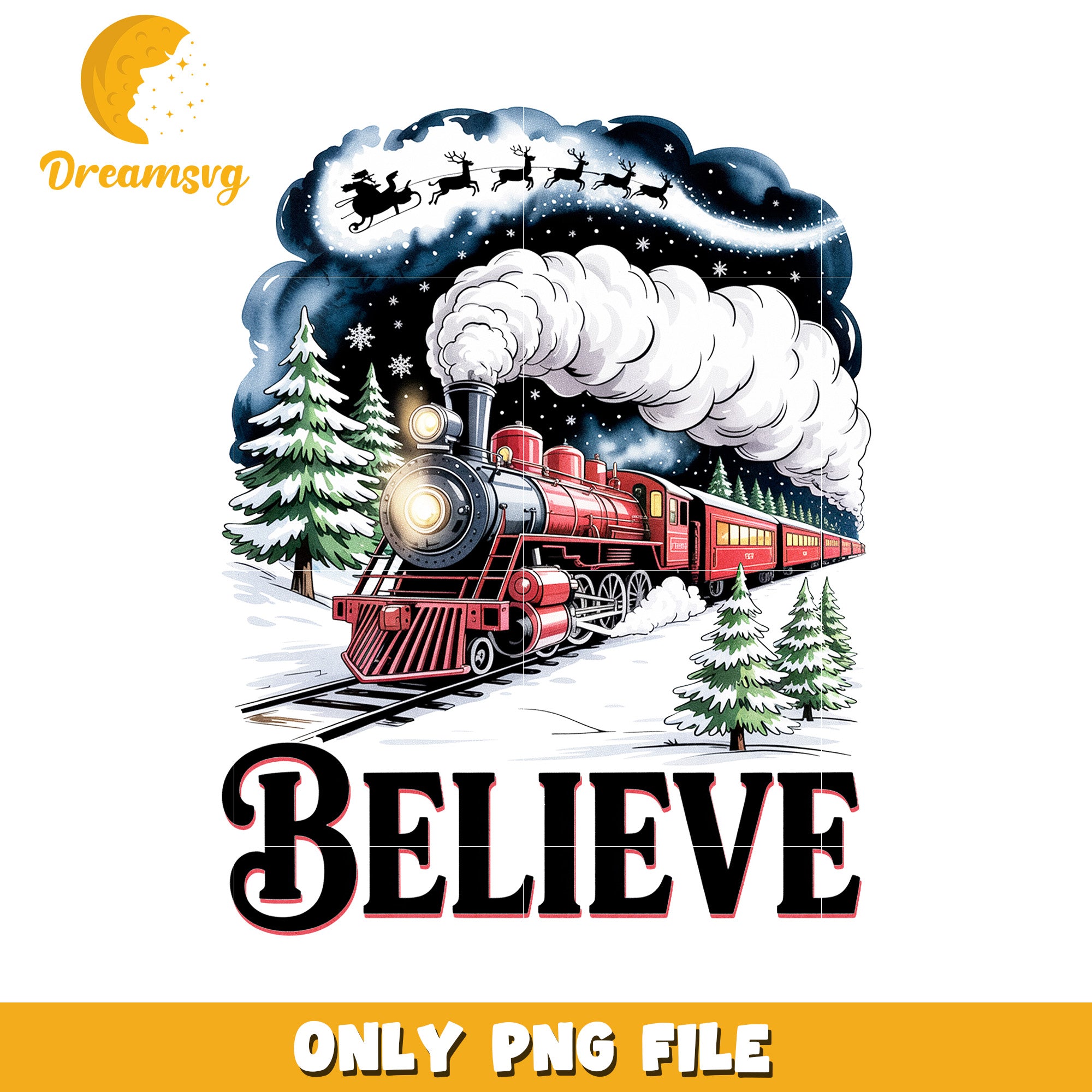 Believe train christmas png, christmas design​​​ png, knitted art png