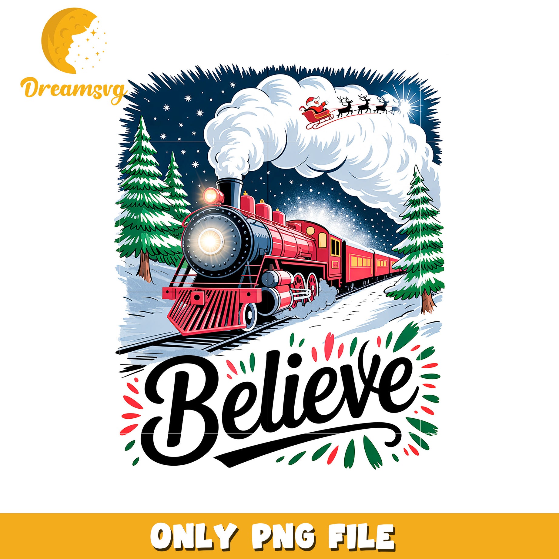 Belive train png, christmas design​​​ png, knitted art png