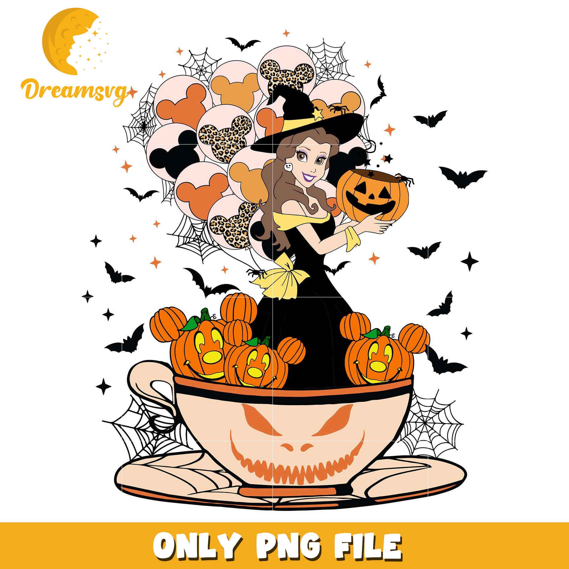Belle halloween png, halloween ​​candy png, disney princess png
