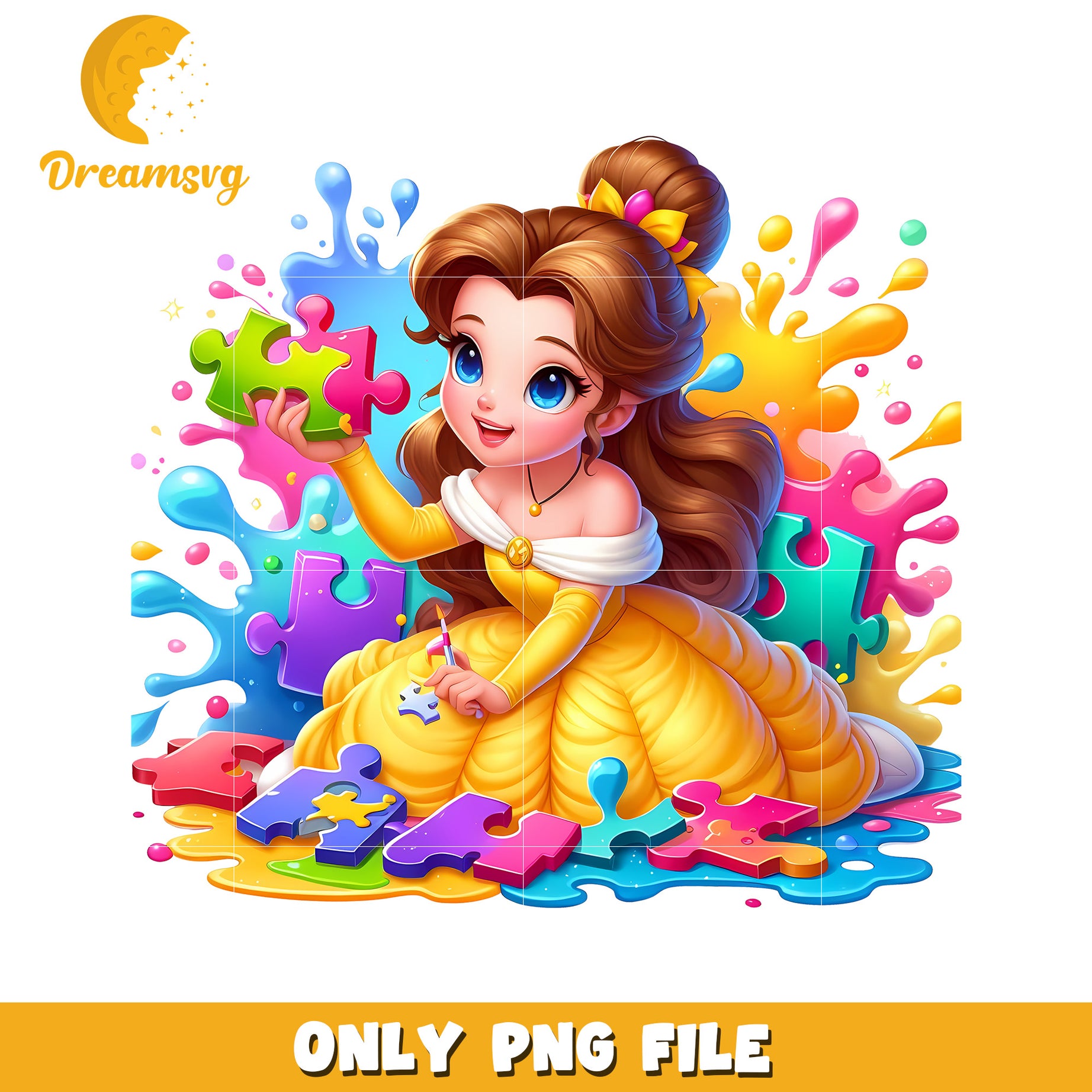 Belle princess colorful autism png, autism awareness png, disney png