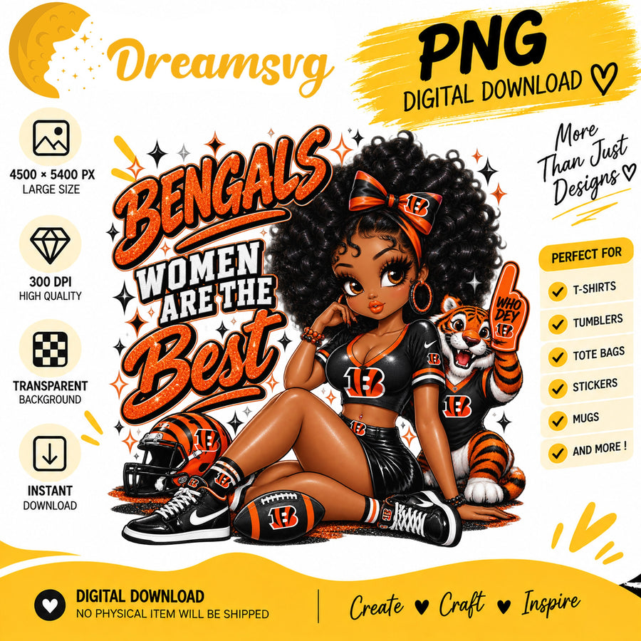 Bengals Women Are The Best Black Girl Football Fan PNG