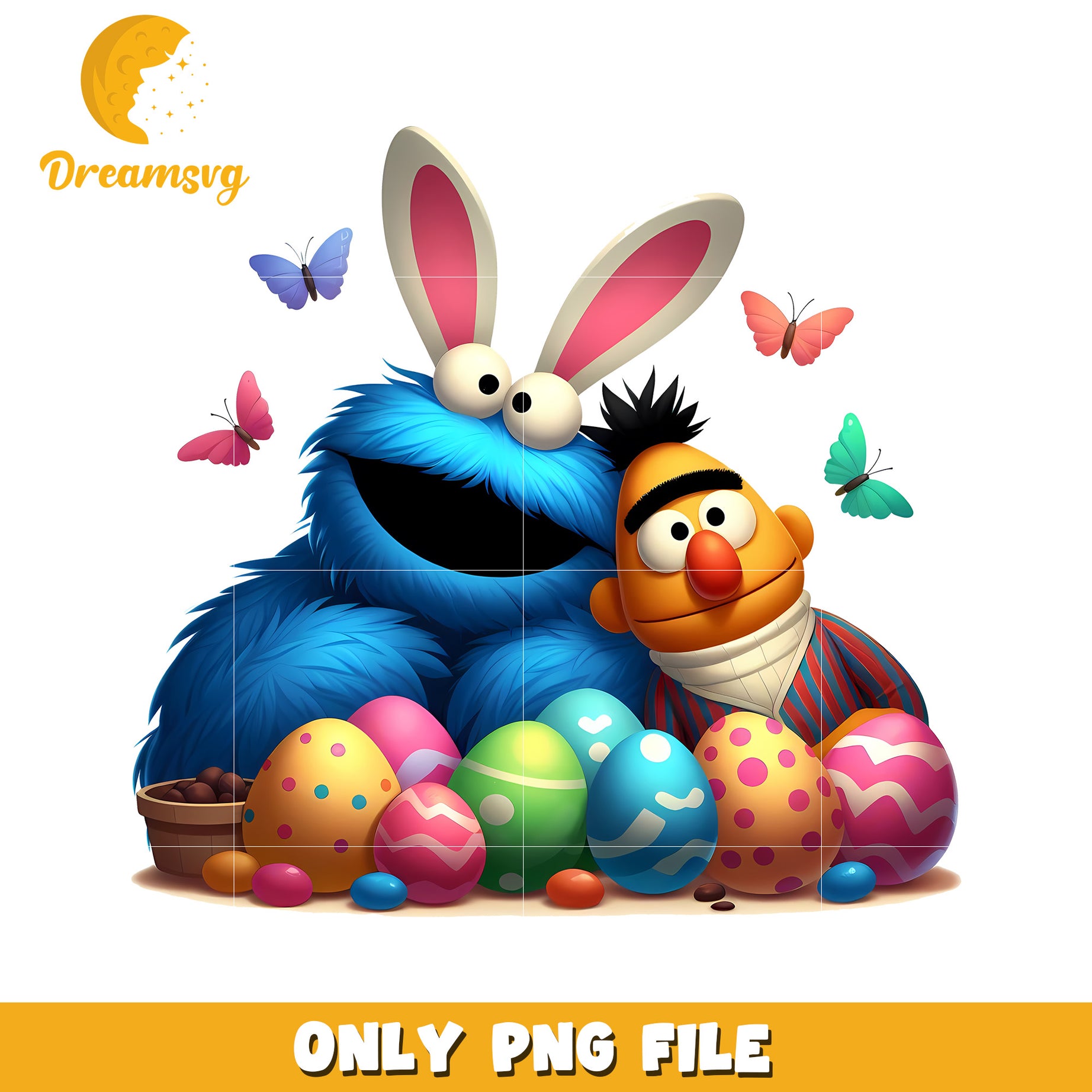 Bert and monster cookie happy easter day png, sesame street png