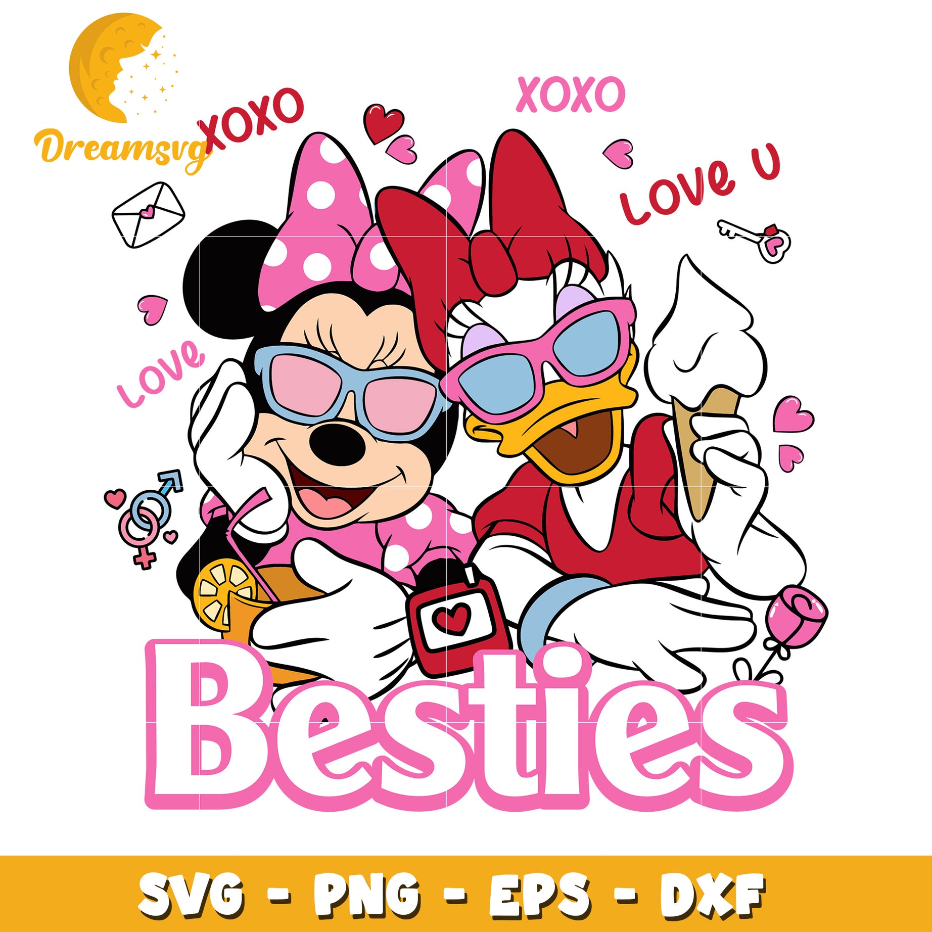 Besties SVG File featuring Minnie and Daisy with Love Theme Decor