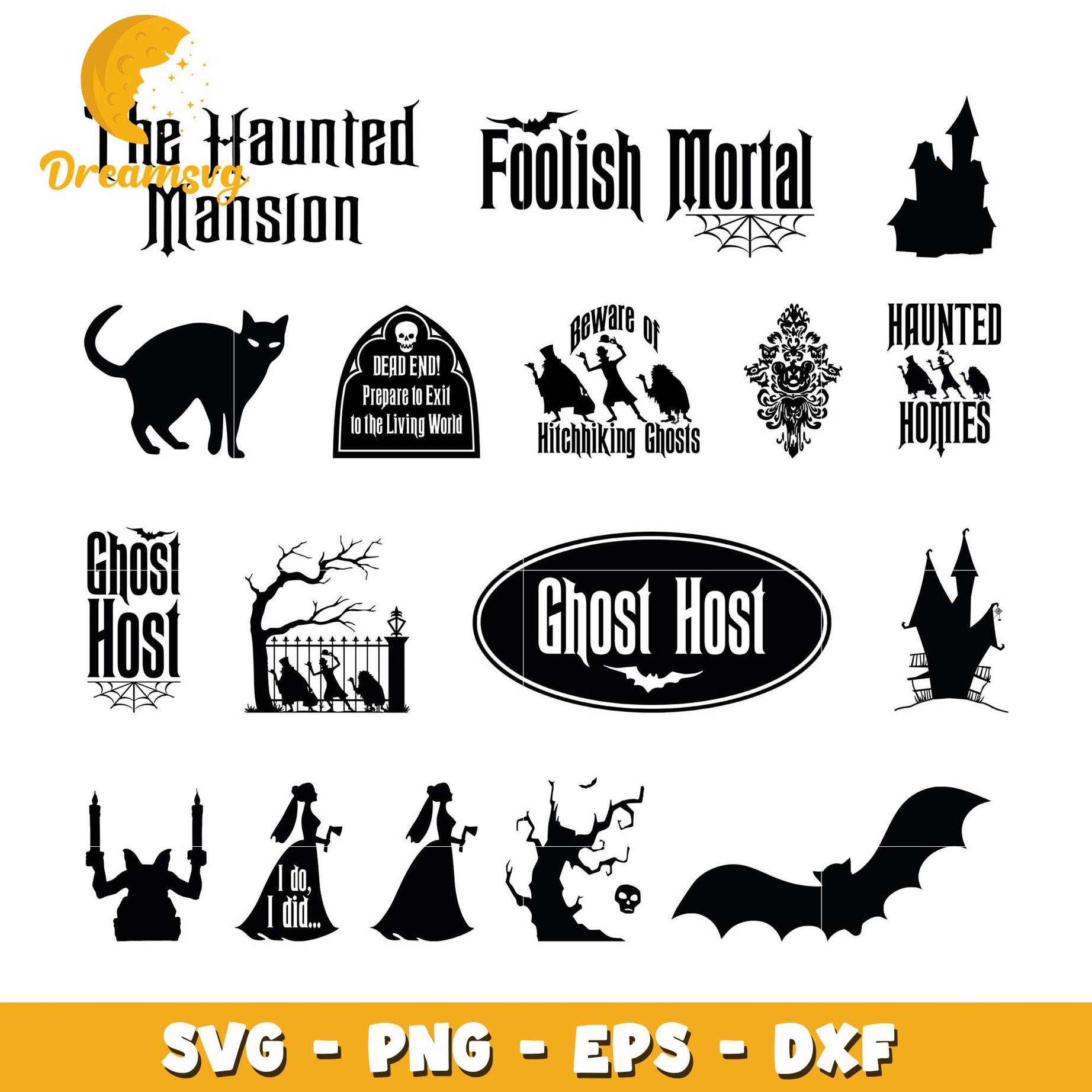 Beware of hitchhicking ghosts bundle svg, foolish mortals png