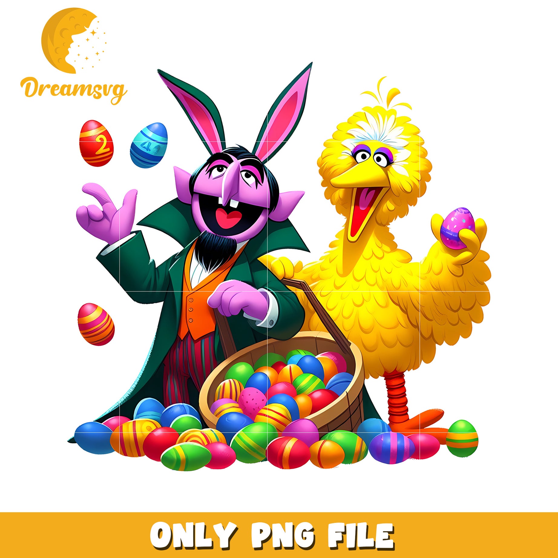 Big bird and count von count easter eggs png, sesame street cast png