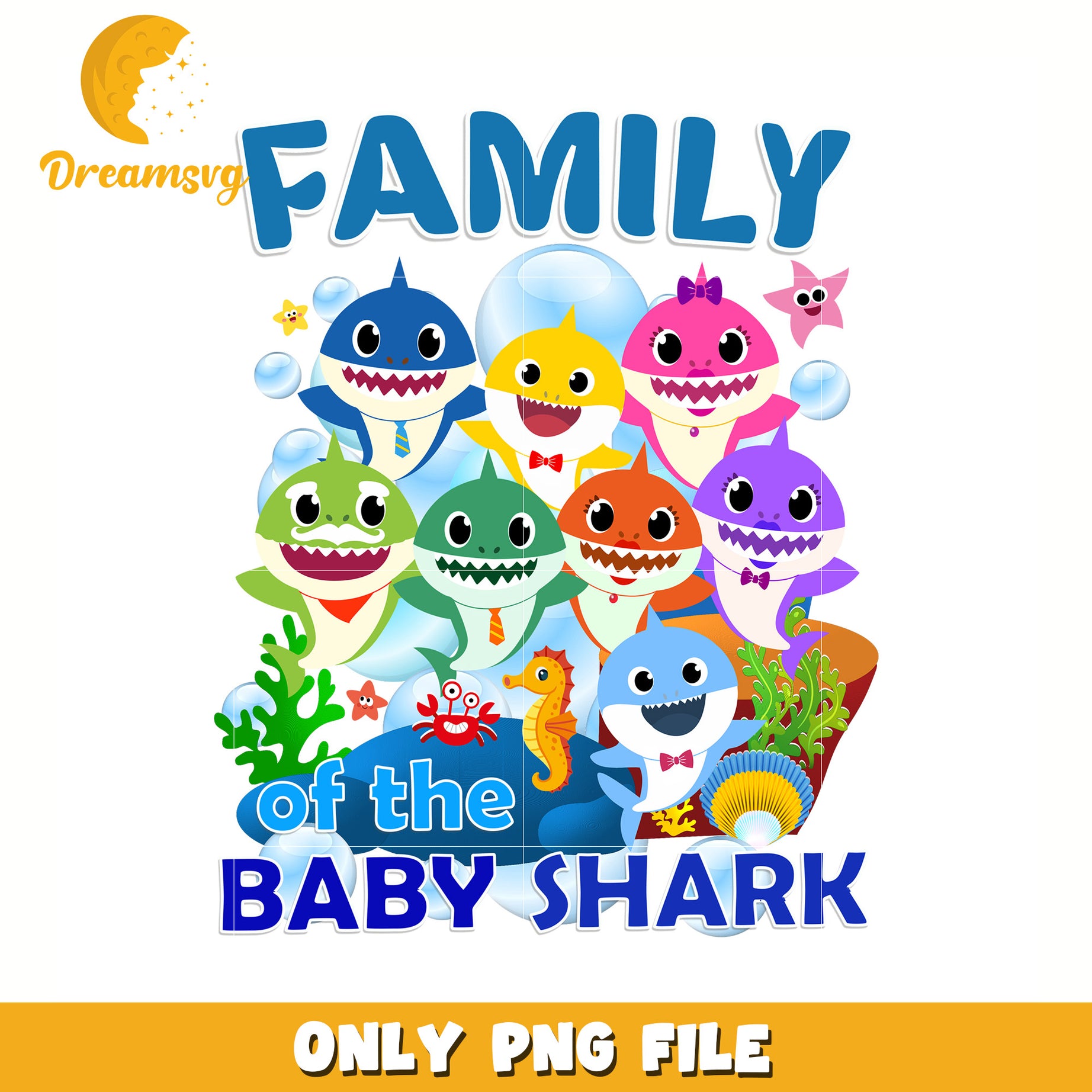 Big family of the baby shark png, baby shark toys png, baby shark song png