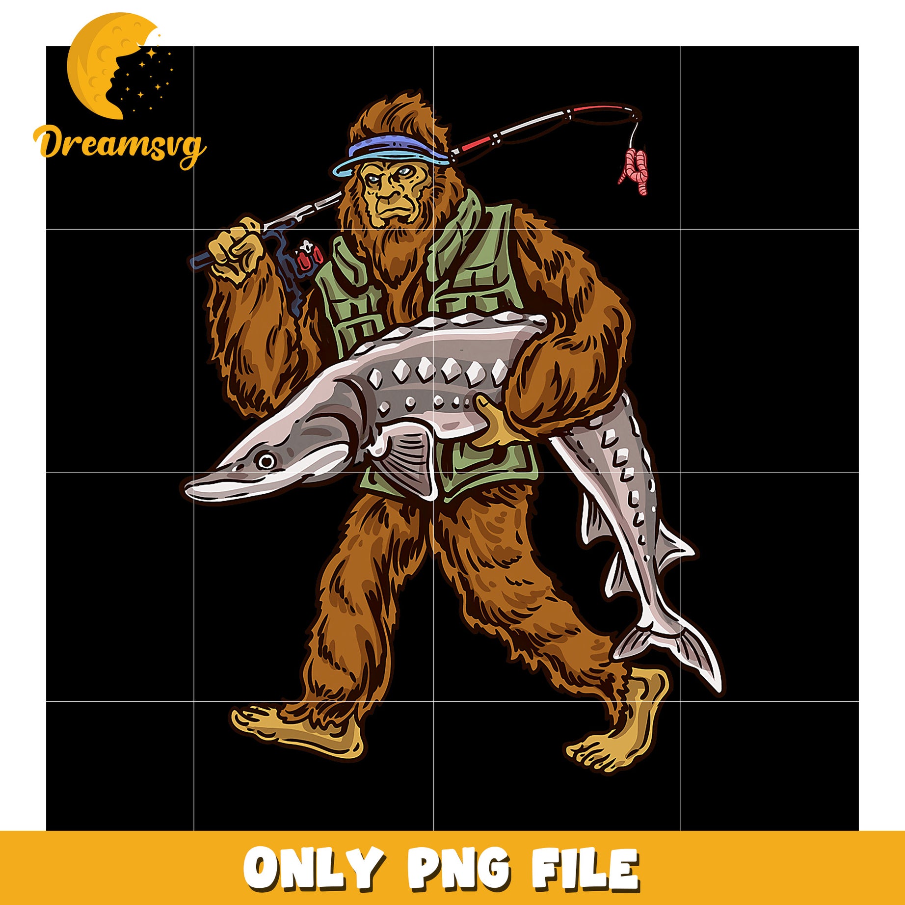 Bigfoot Fishing PNG  Sturgeon Catch Graphic