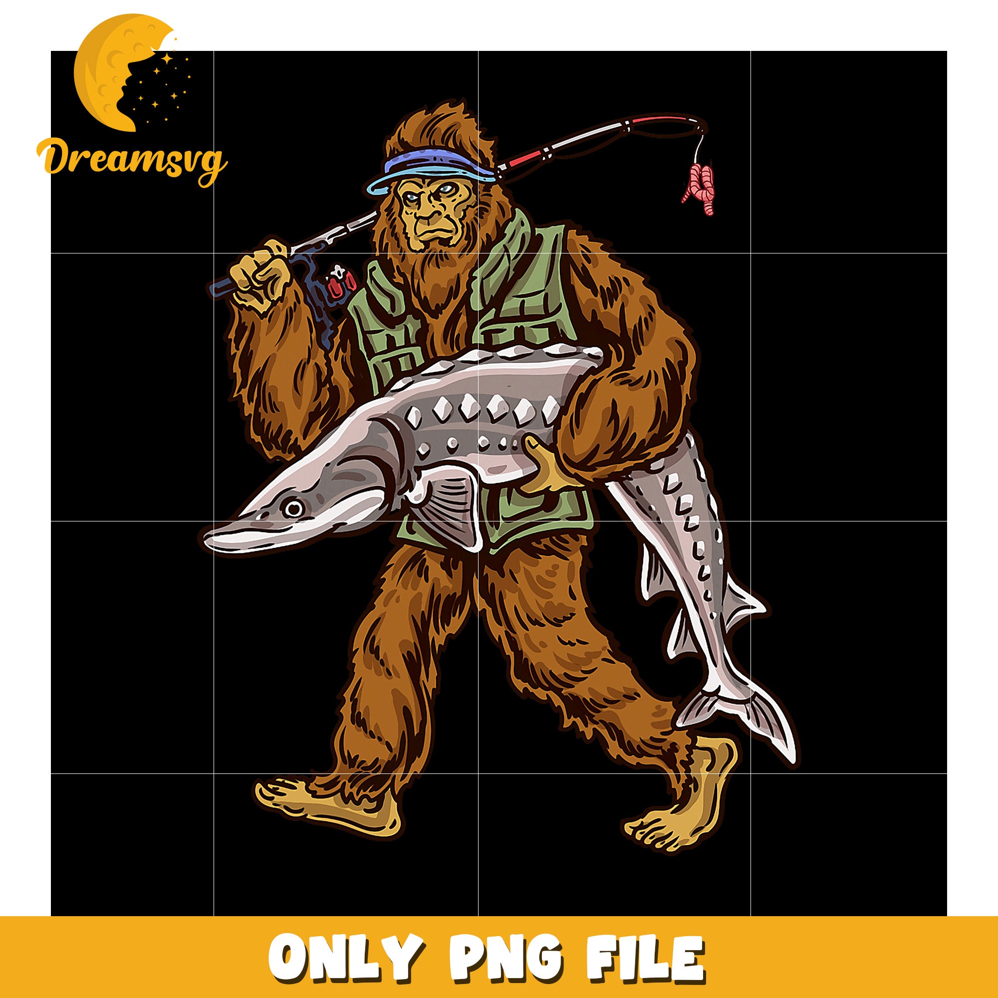 Bigfoot Fishing PNG  Sturgeon Catch Graphic