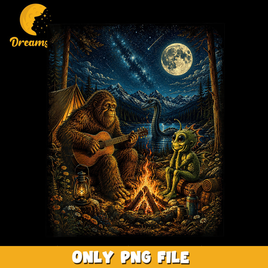 Bigfoot Campfire PNG, Outdoor Adventure, Mythical