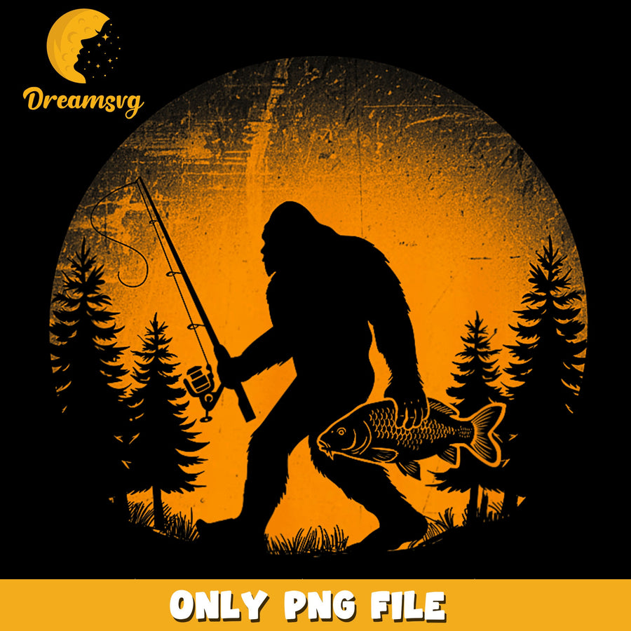 Bigfoot Fishing PNG, Outdoor Adventure, Nature Art PNG