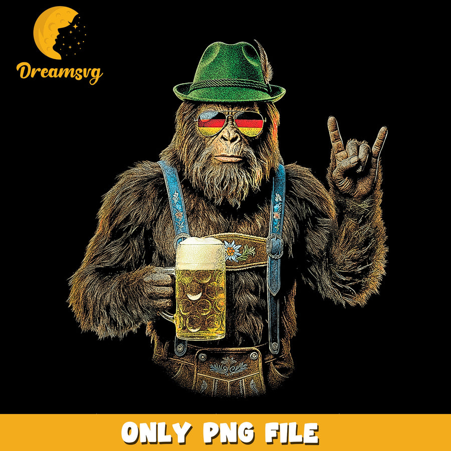 Bigfoot Oktoberfest Beer Lederhosen PNG, Sasquatch German, Funny PNG