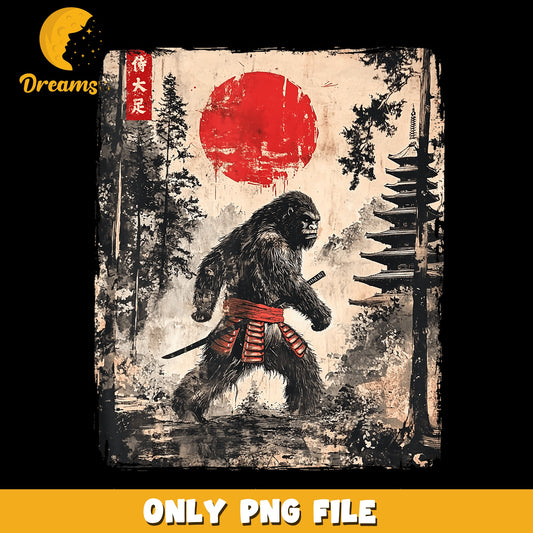 Bigfoot Samurai Red Sun Katana PNG, Sasquatch Japan, Warrior PNG