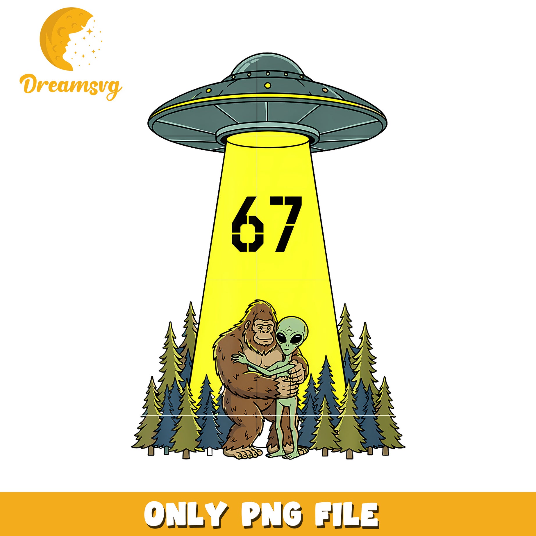 Bigfoot and alien 67 png, six seven kid​ png, funny ufo png