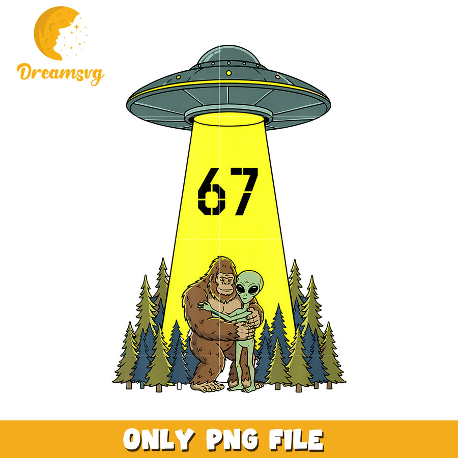 Bigfoot and alien 67 png, six seven kid​ png, funny ufo png