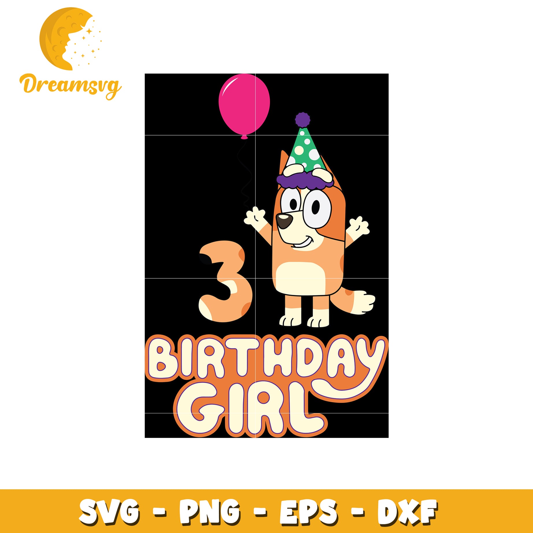 Bingo character 3rd birthday girl svg, birthday girl svg