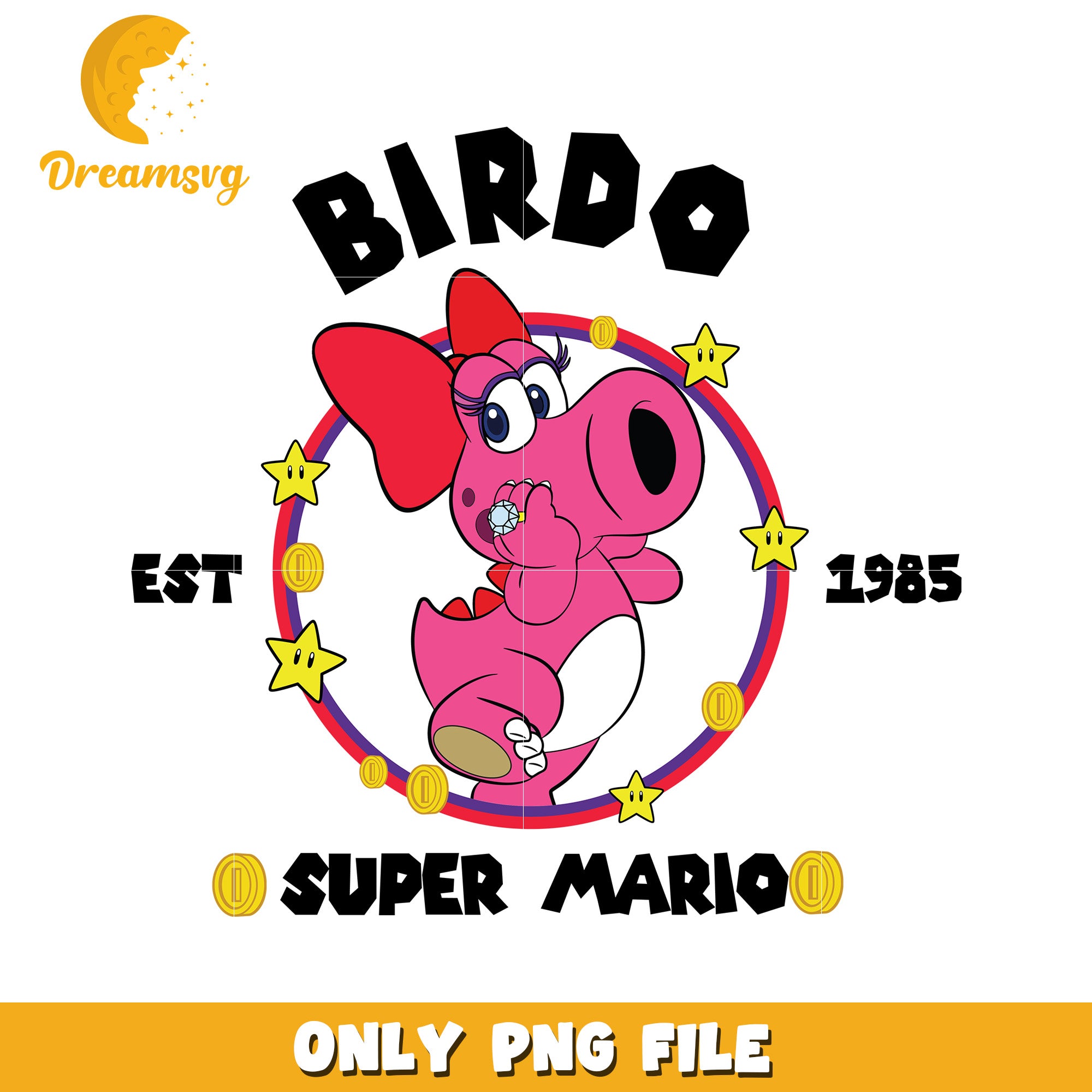 Birdo super mario est 1985 png, super mario characters png, vintage mario design png