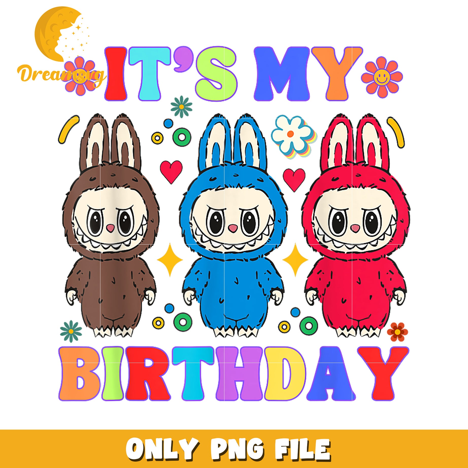 Birthday Celebration Design, Cute Bunny Characters, PNG File