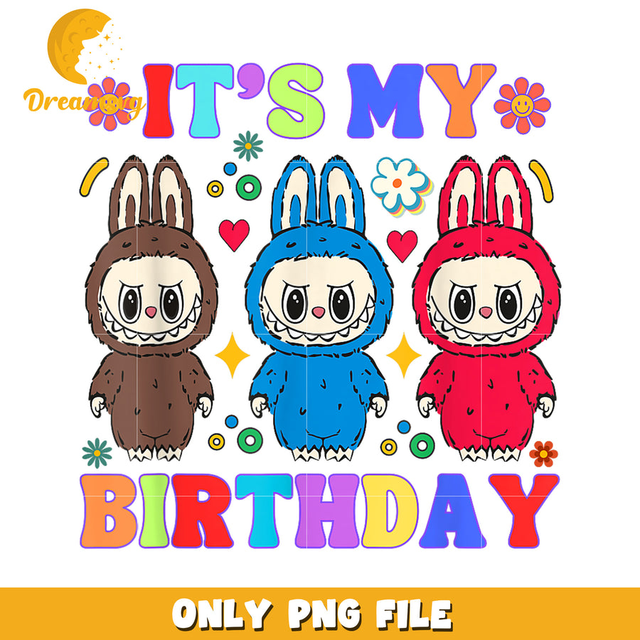 Birthday Celebration Design, Cute Bunny Characters, PNG File