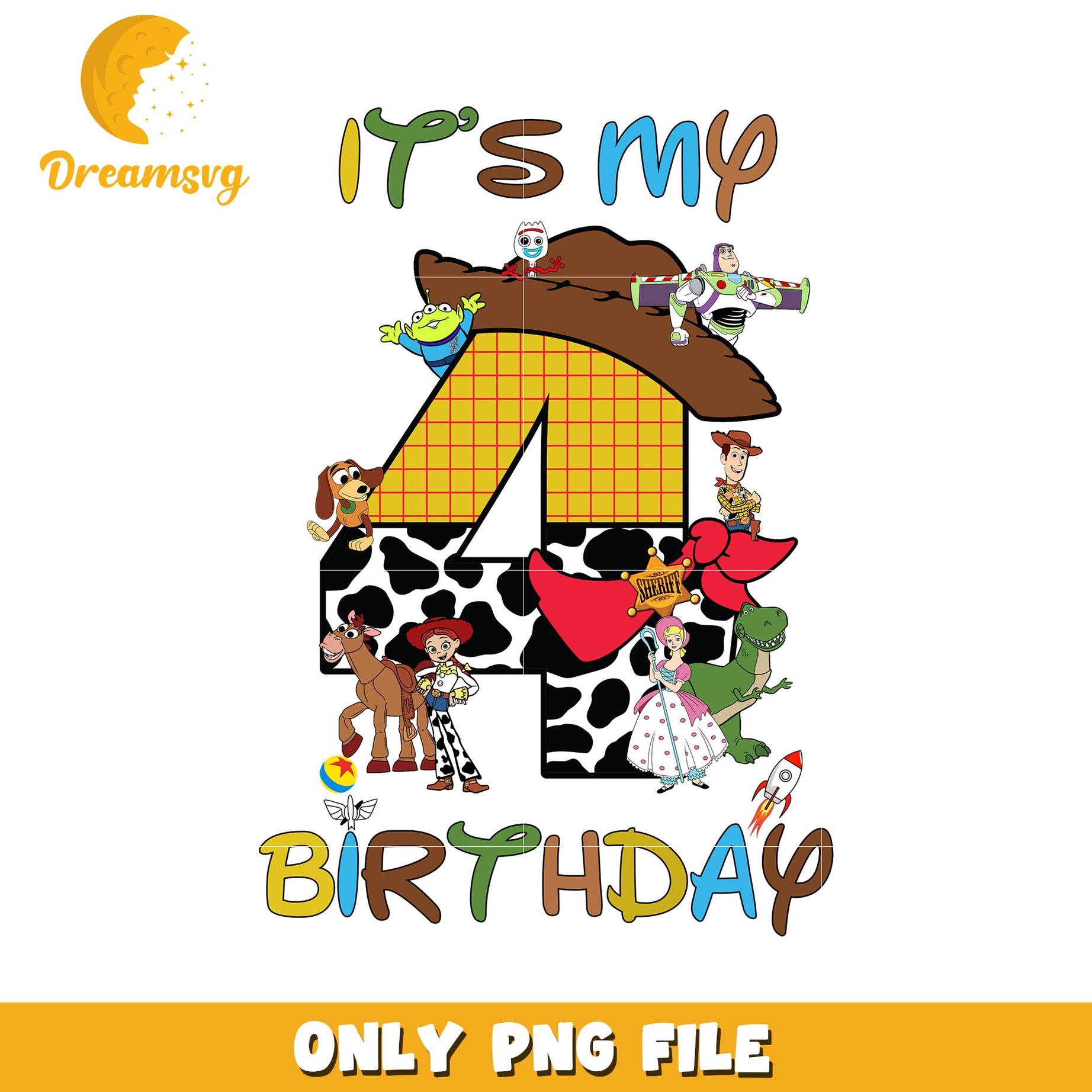 Birthday Celebration Design for Kids Age Four PNG File