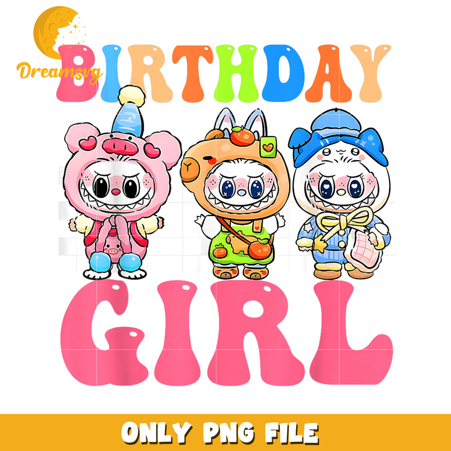 Birthday Girl PNG, Cute Animals, Sublimation Design