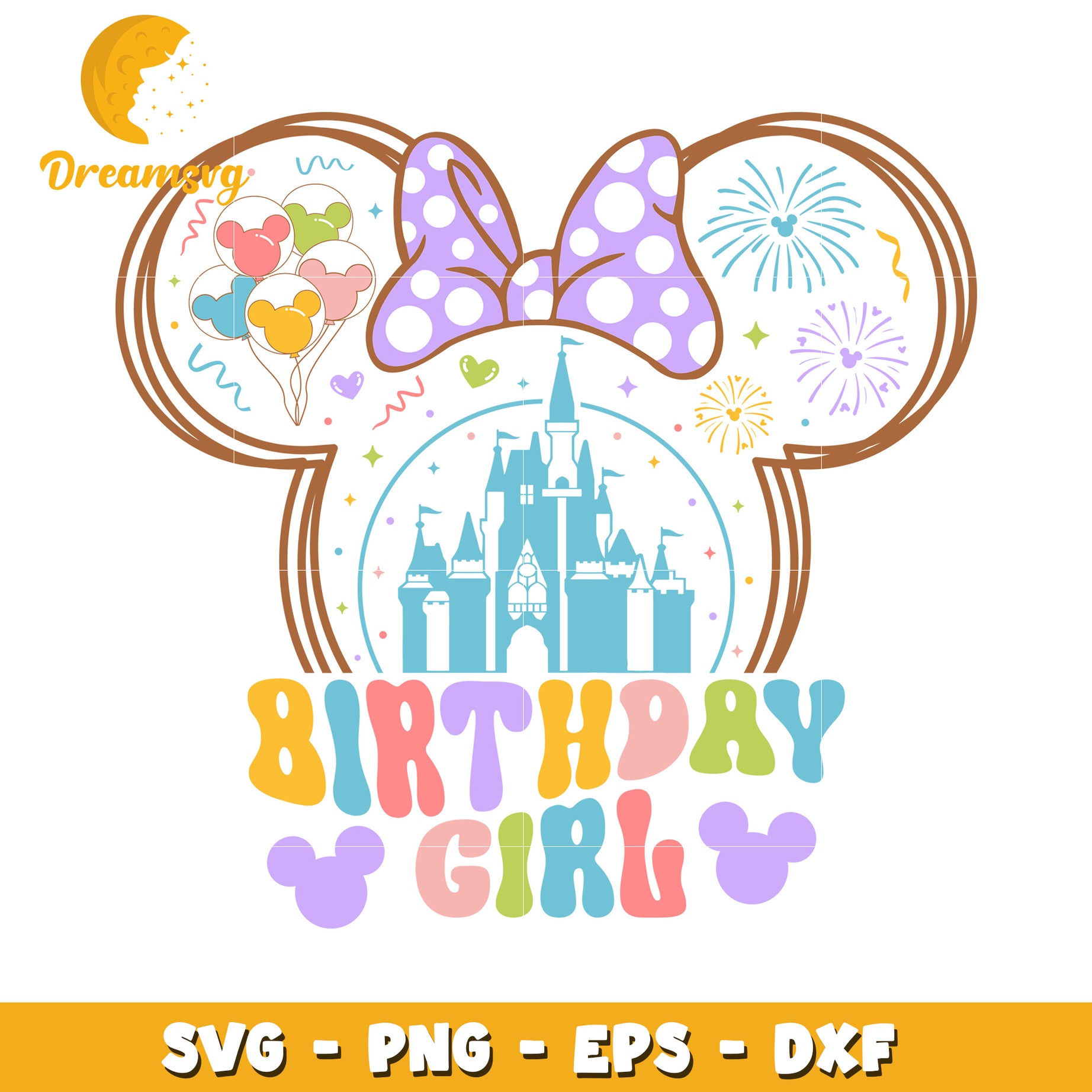 Birthday Girl SVG Design with Castle and Balloons for Celebrations