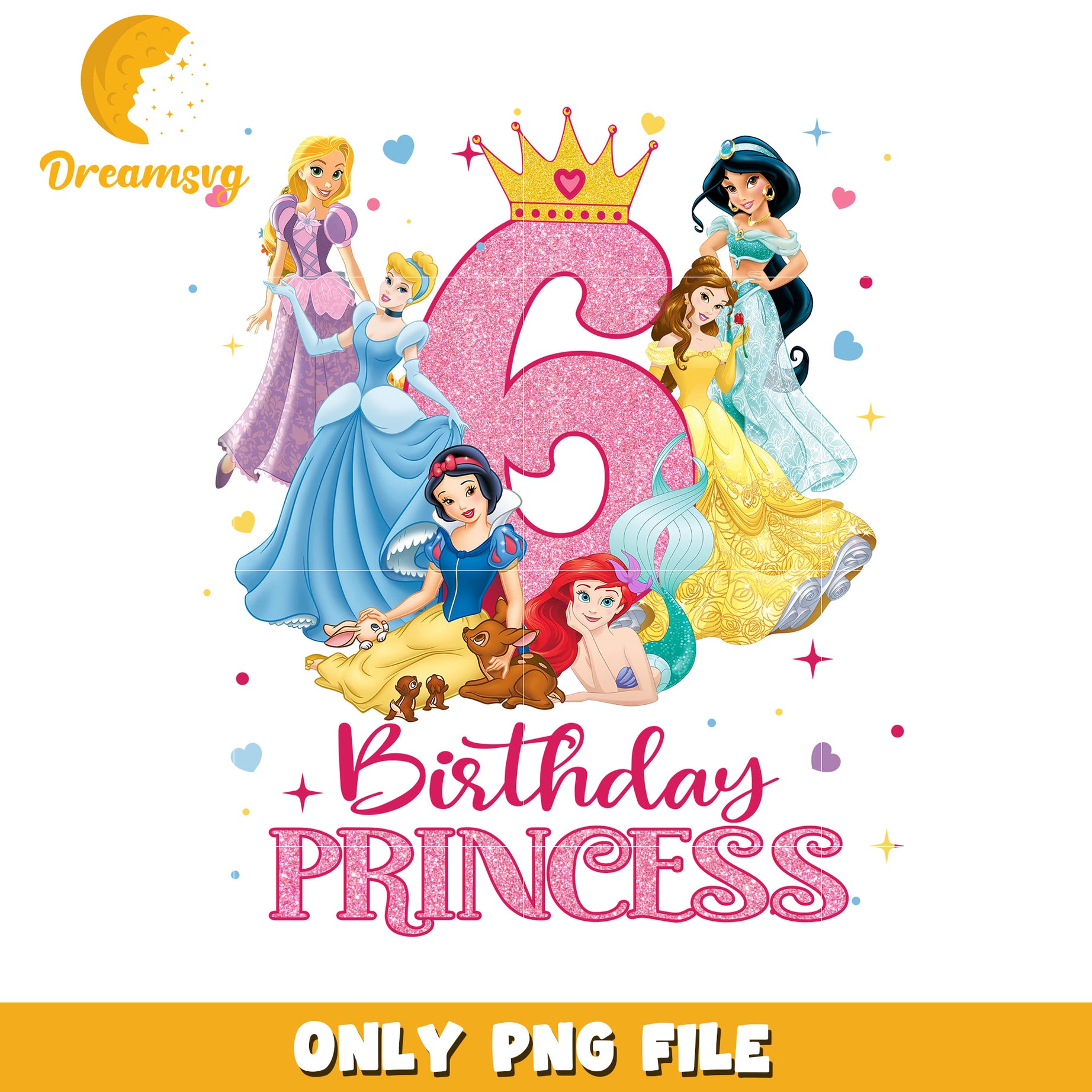 Birthday Princess 6th Birthday Design PNG File Download