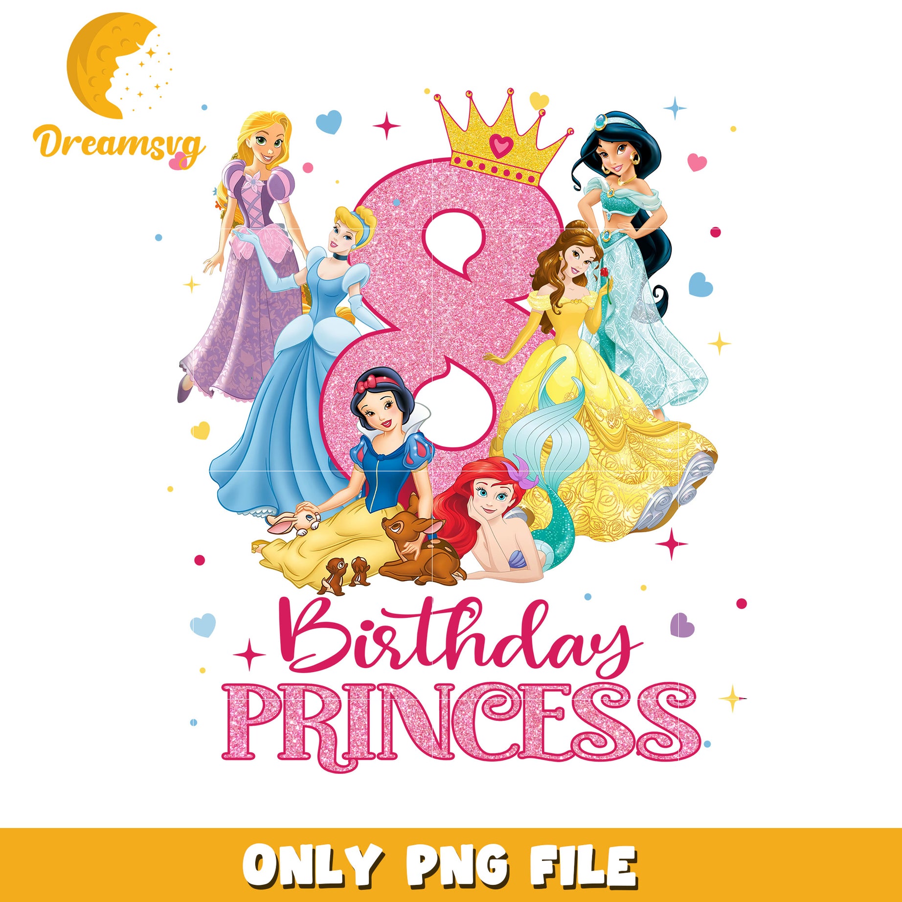Birthday Princess Eight PNG Graphic for Celebrations