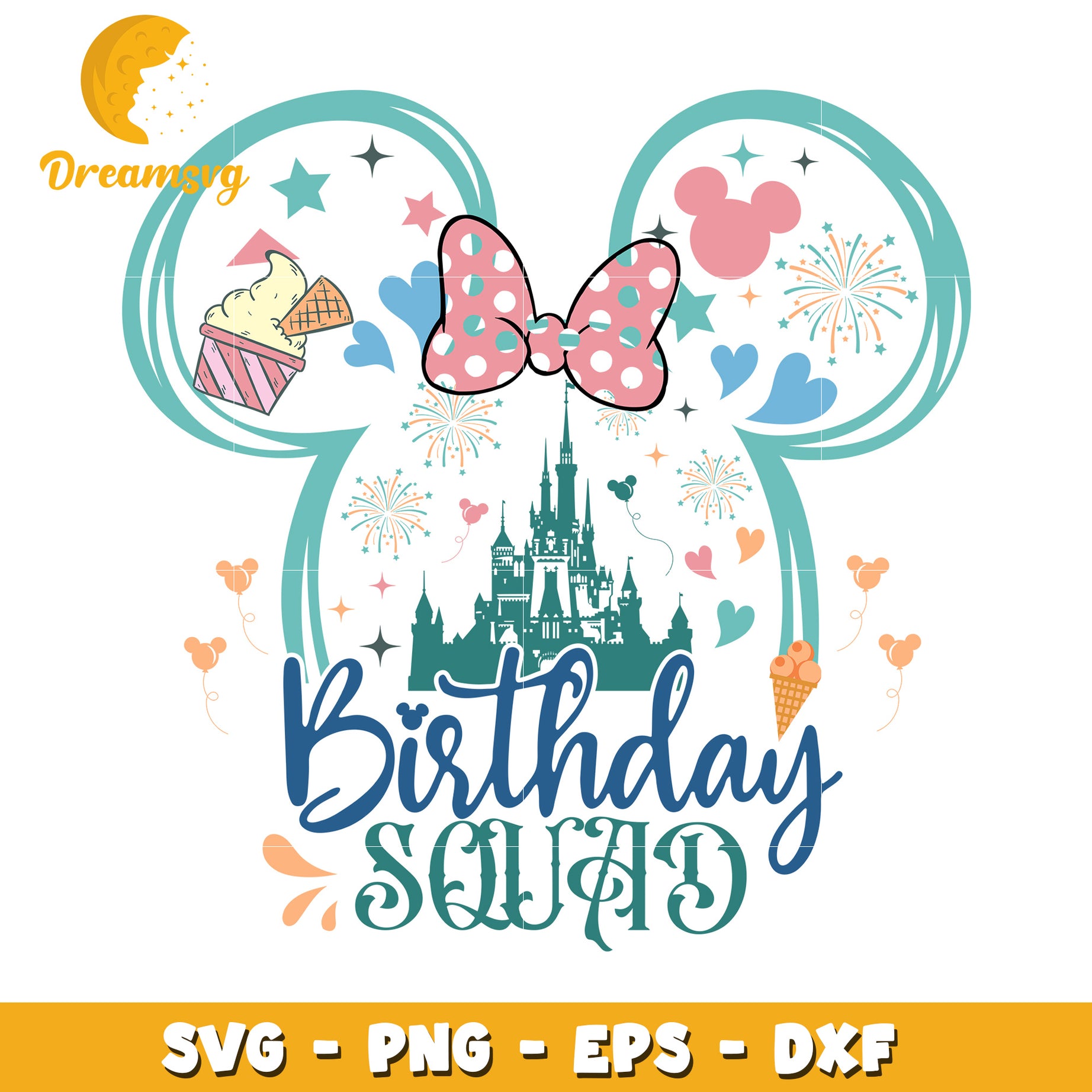 Birthday Squad SVG Design with Disney Castle and Fun Elements