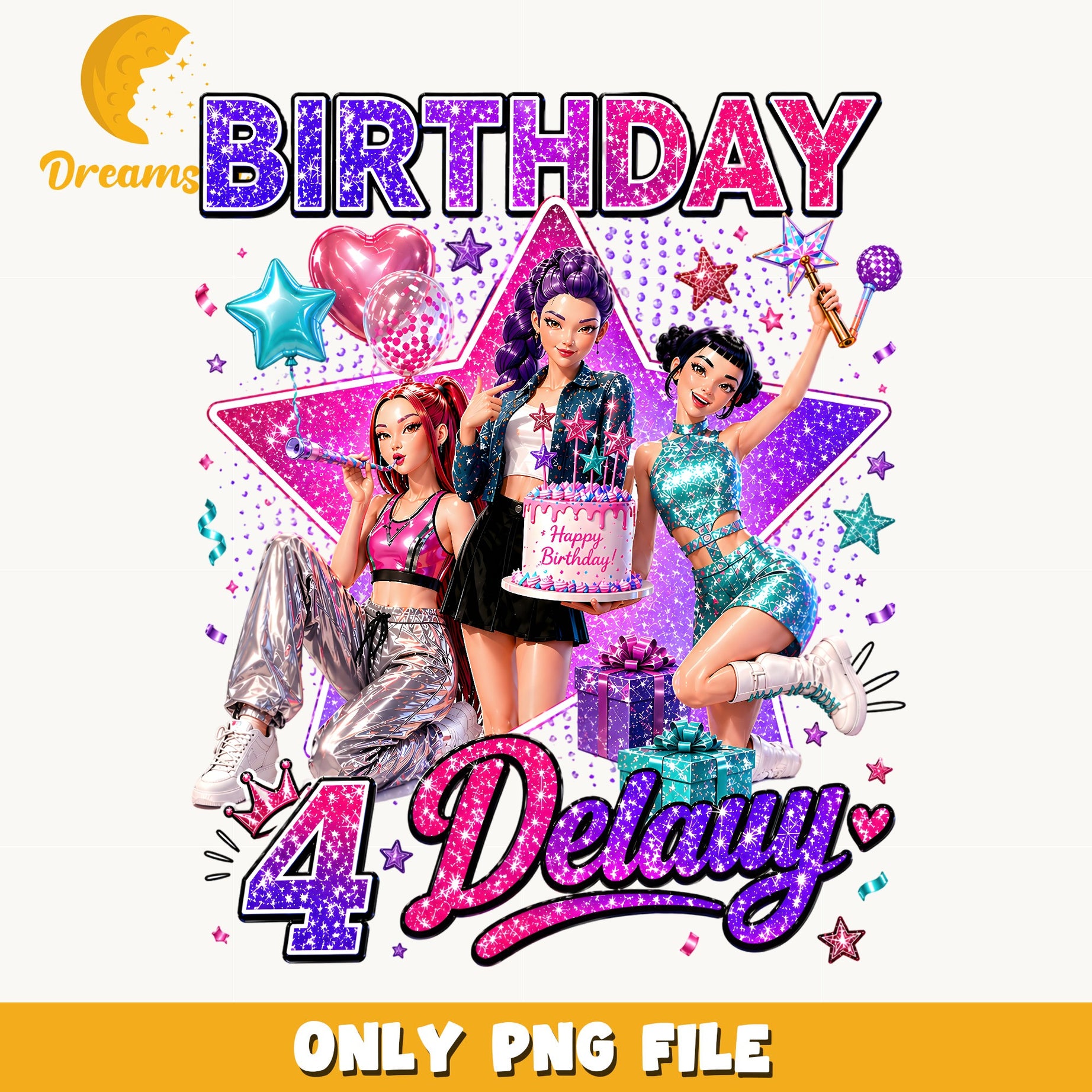 Birthday 4 Delay Fashion Girls PNG, Glitter Birthday PNG, Party Girls PNG