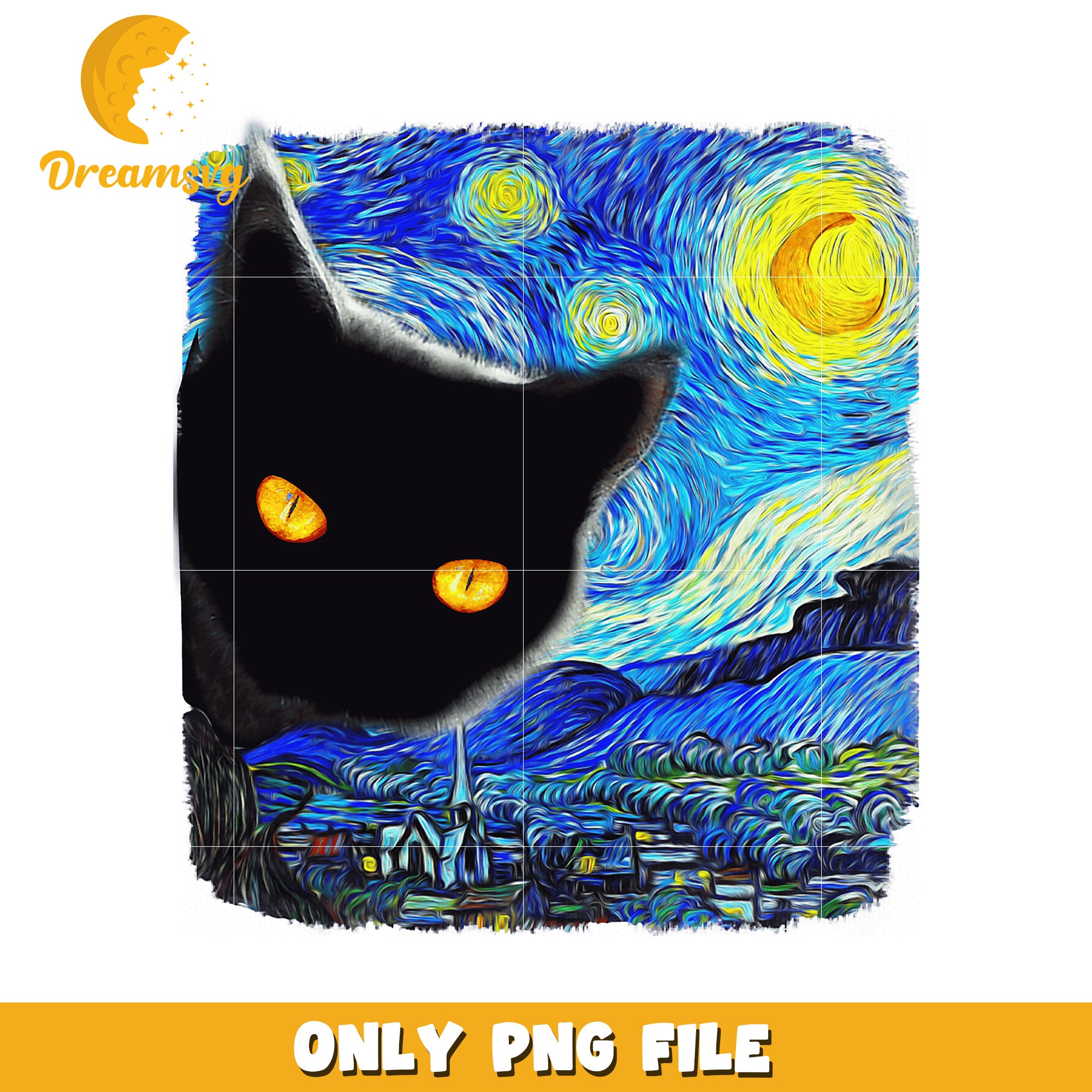 Black Cat Starry Night PNG Sublimation Design