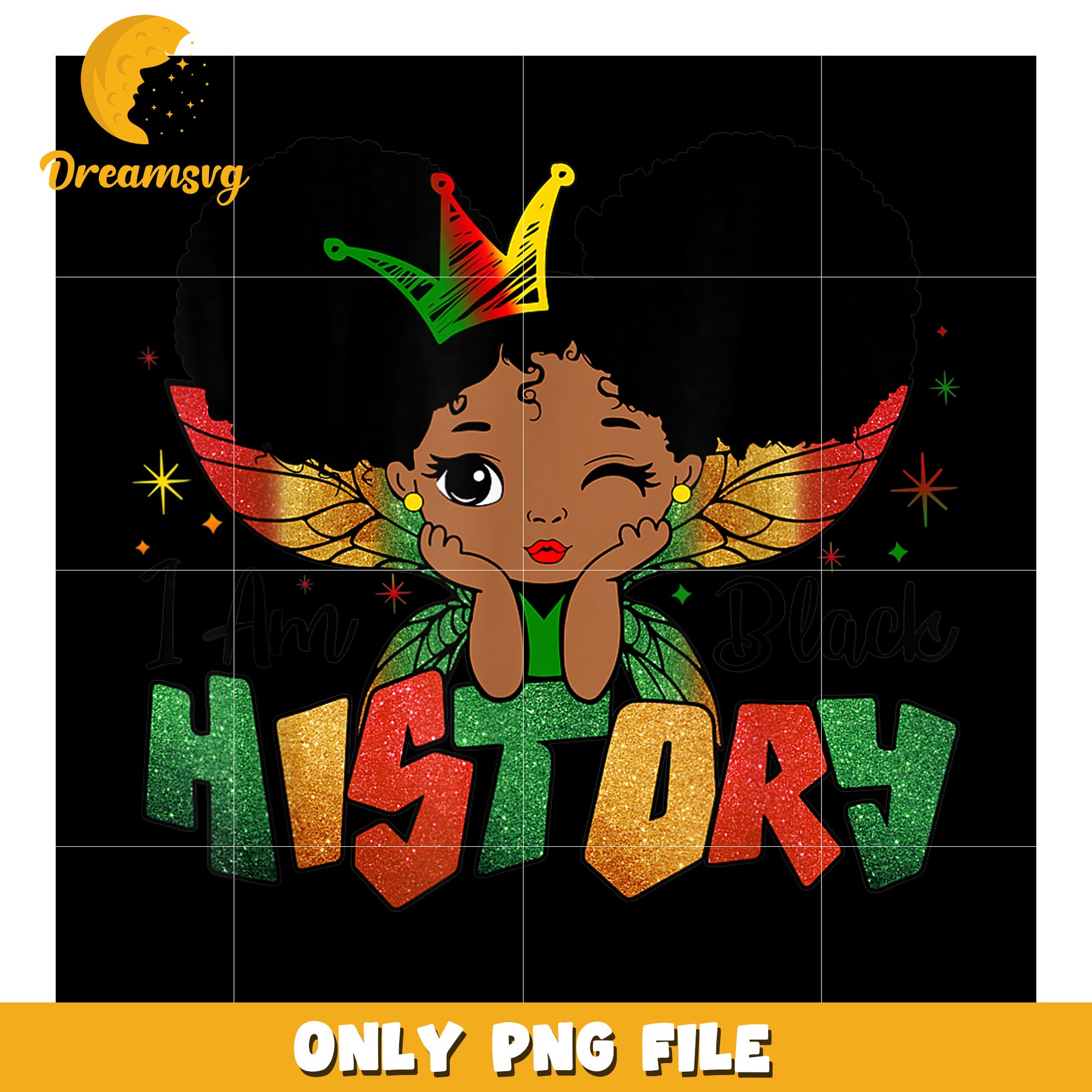 Black History Girl PNG Glitter Design