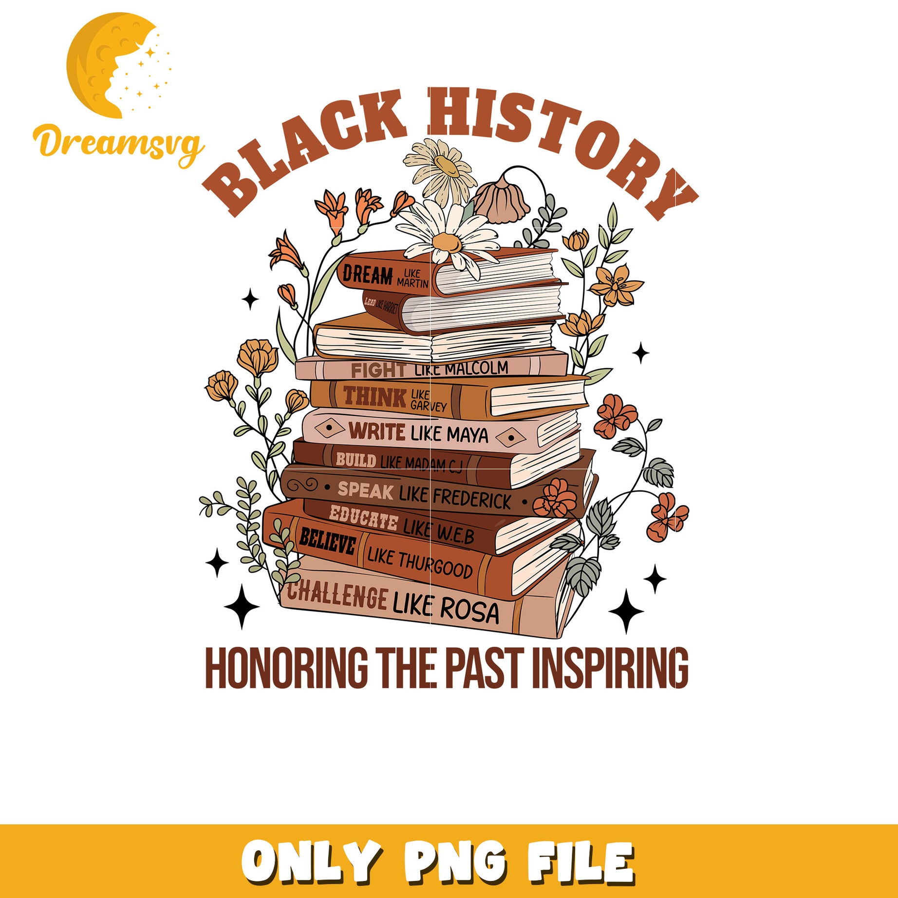 Black History PNG Floral Book Stack Design