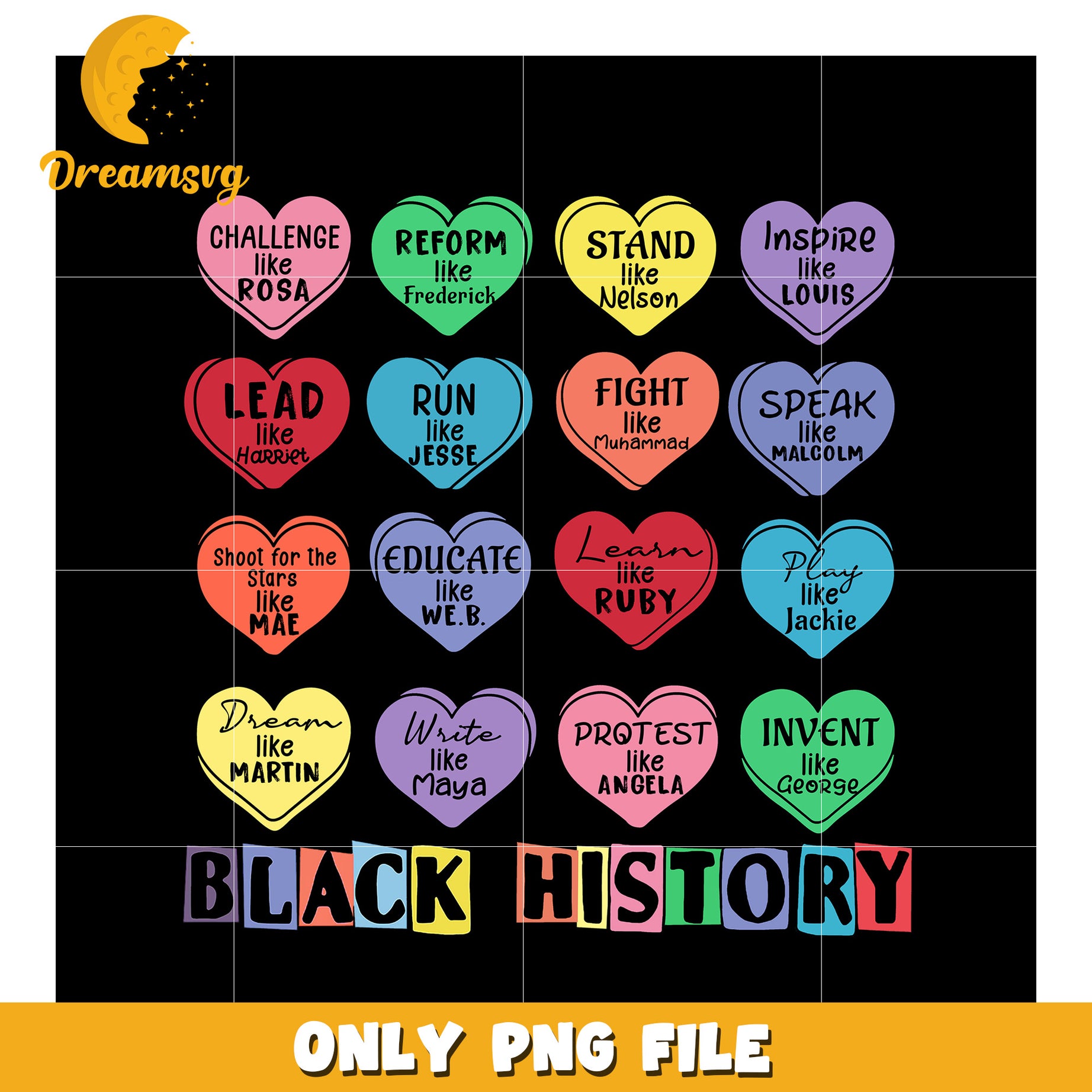 Black History PNG Hearts Download