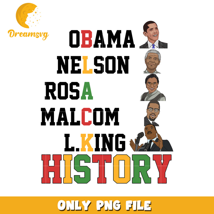Black History PNG Obama, Nelson, Rosa, Malcolm, King