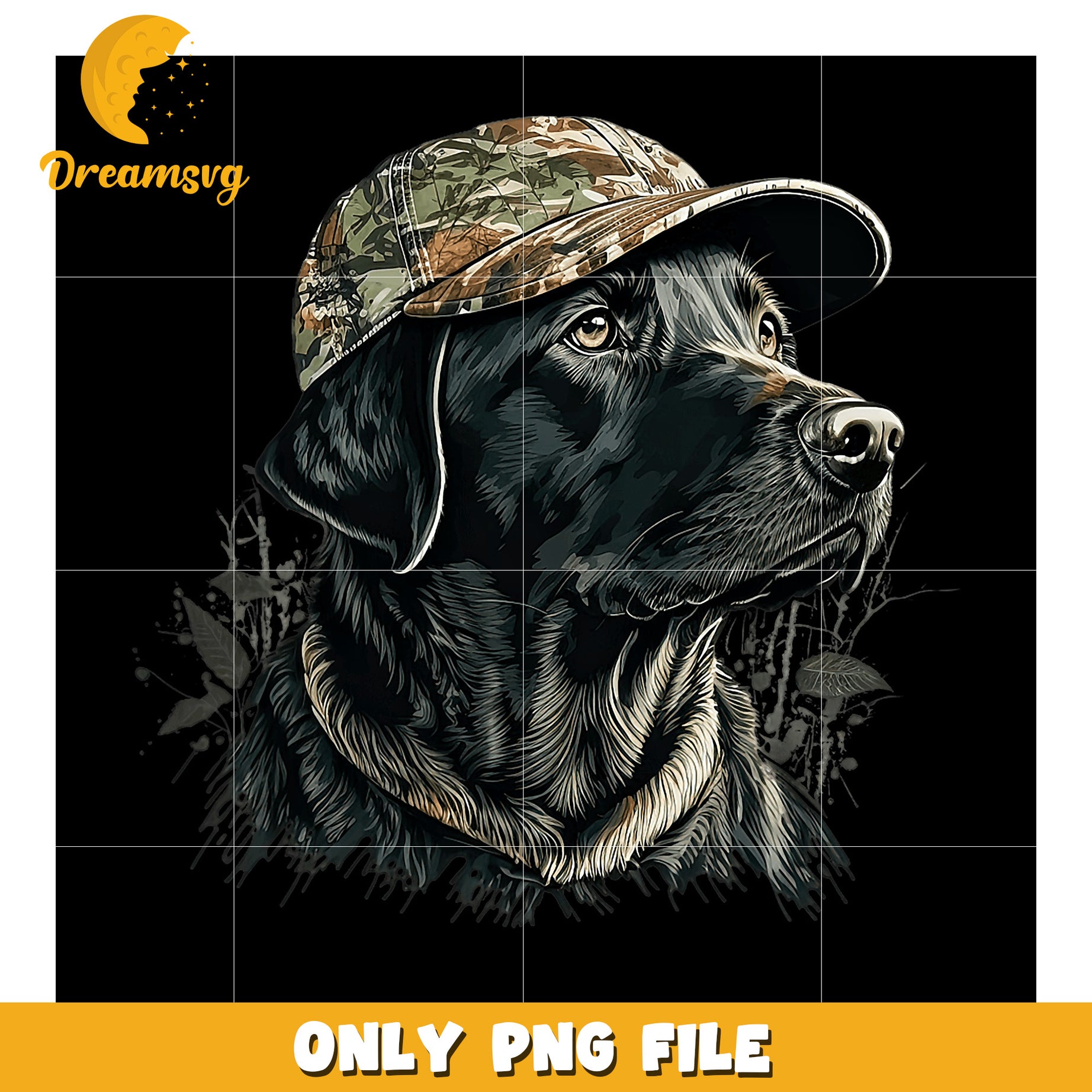 Black Lab in Camo Hat PNG Download
