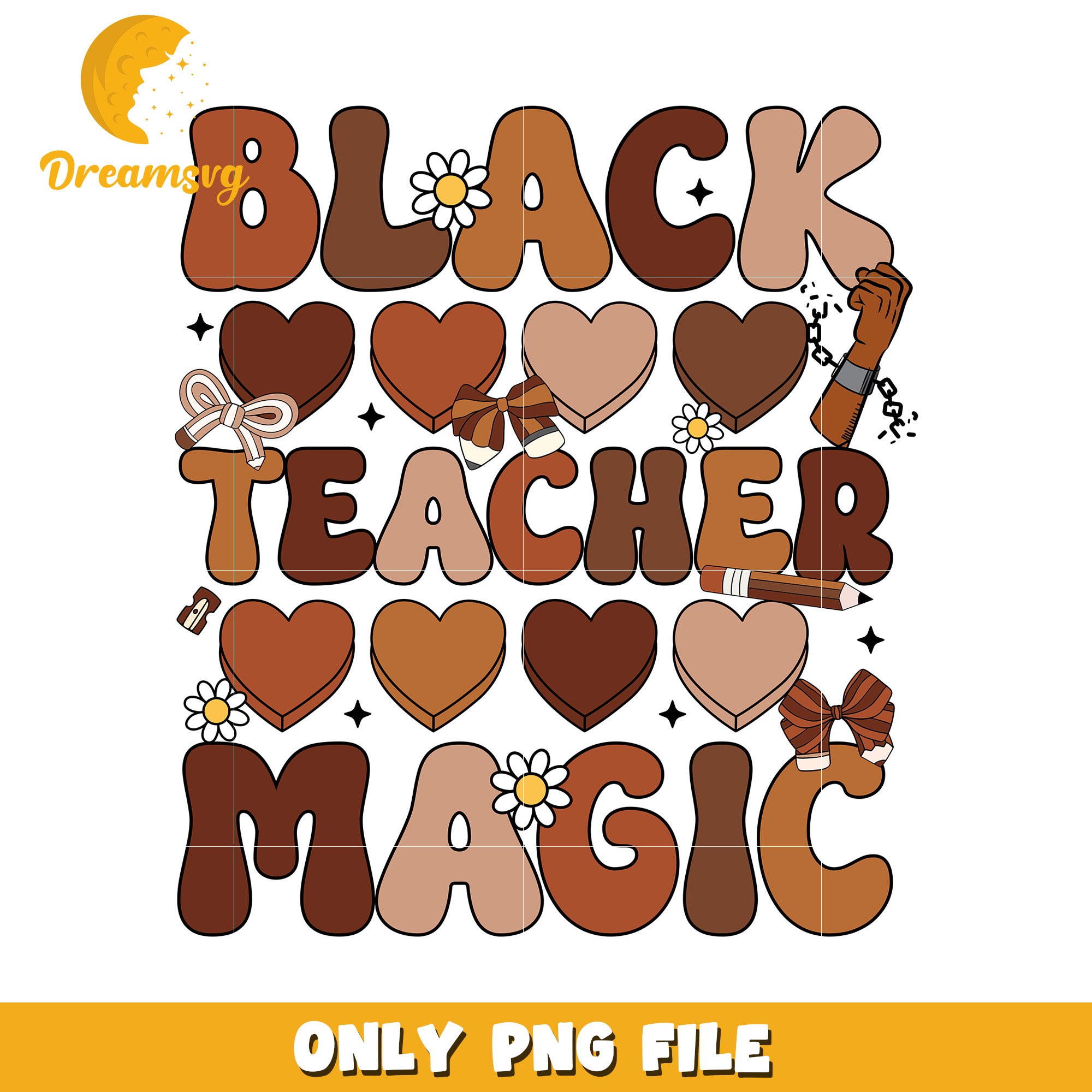 Black Teacher Magic Colorful PNG Design for Educators