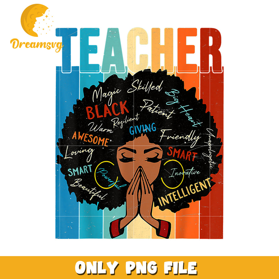 Black Teacher PNG Retro Design