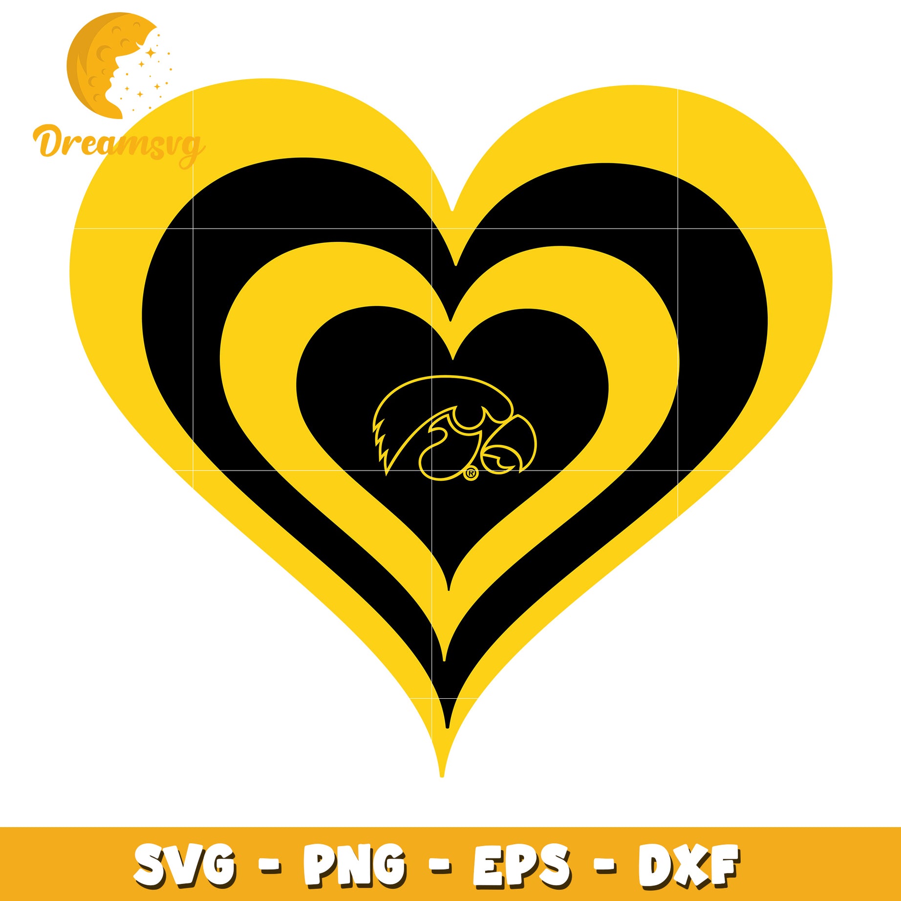 Black and Yellow Heart SVG Design for Sports Fans and Love