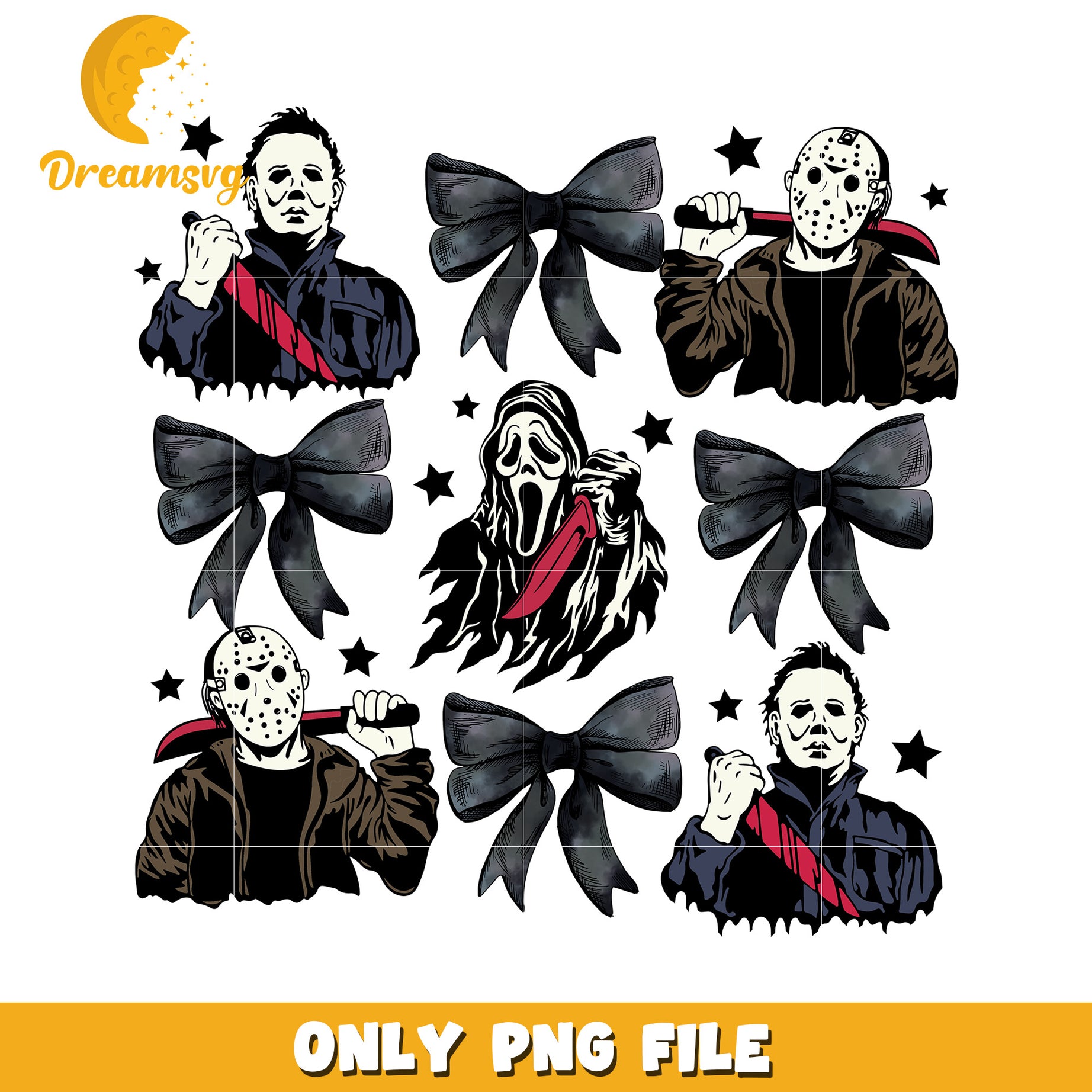 Black bow killers design png, halloween wallpaper png, happy halloween png
