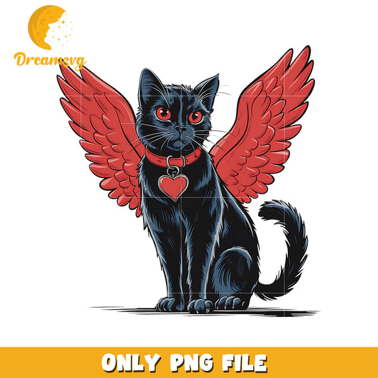 Black cat and wing valentine png, cat png, valentine png