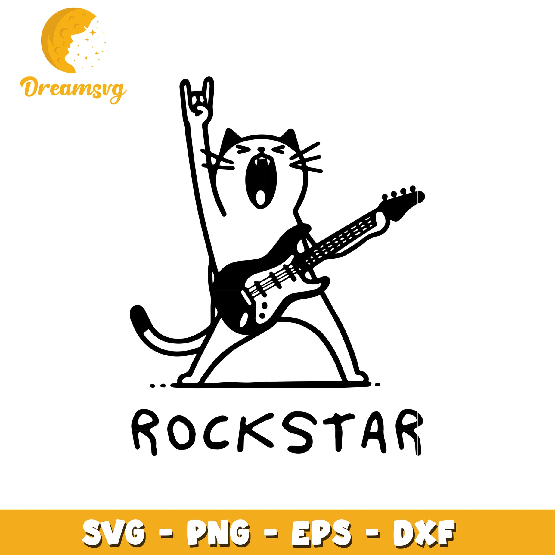 Black cat rock star png, edgy cat with guitar png, punk rock feline png