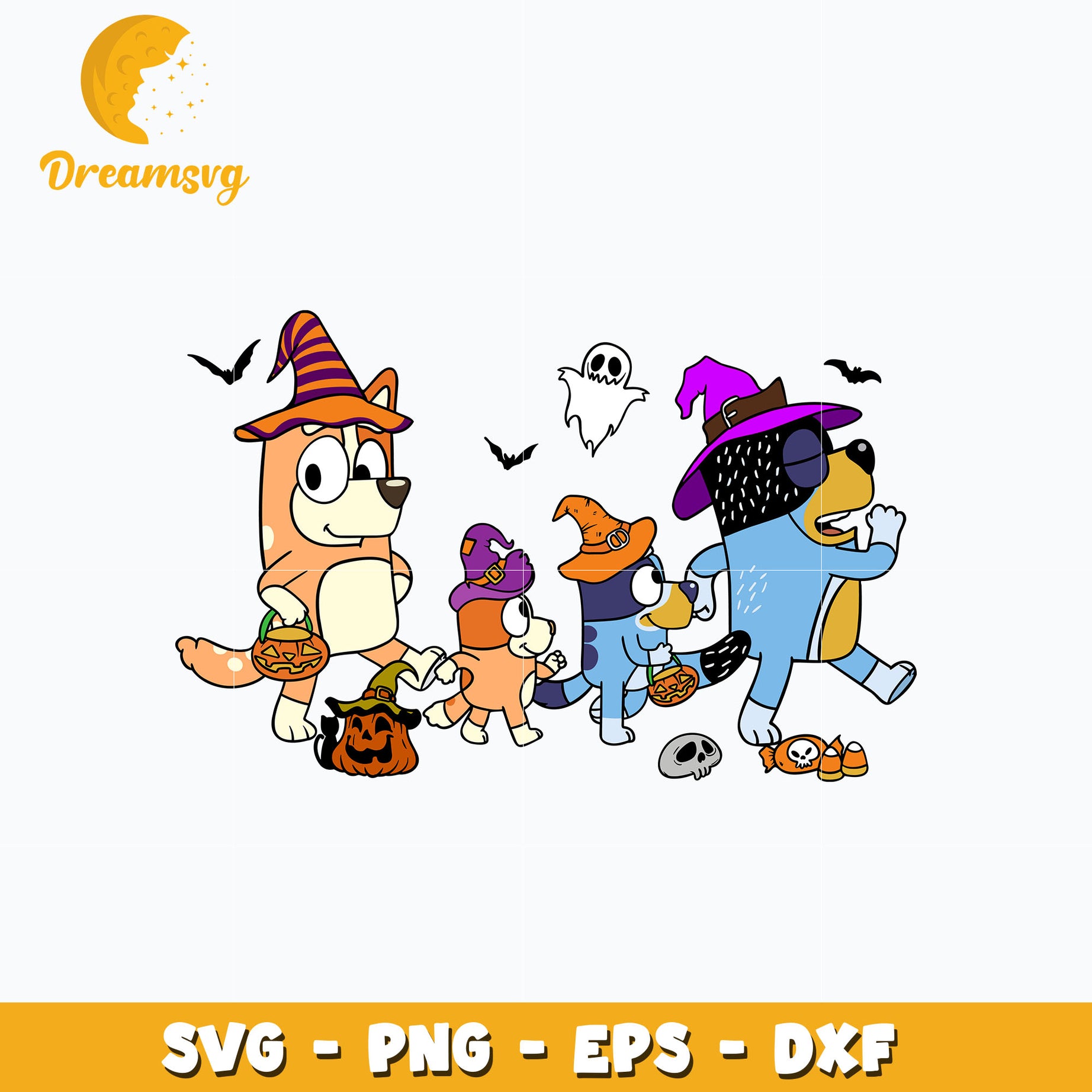 Blue Dog Family Halloween Svg, Bluey Halloween Svg