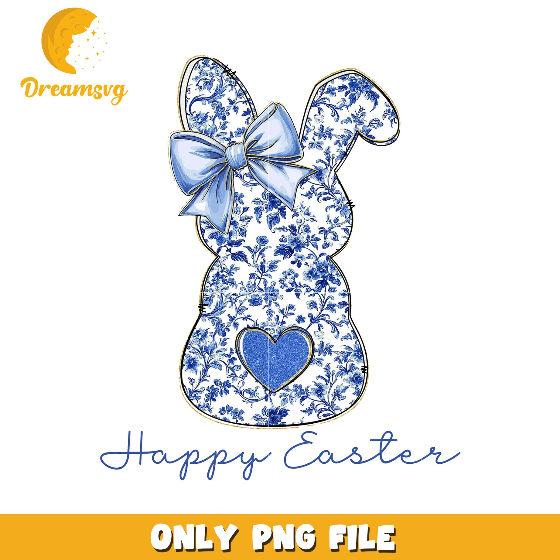 Blue Floral Easter Bunny PNG Image